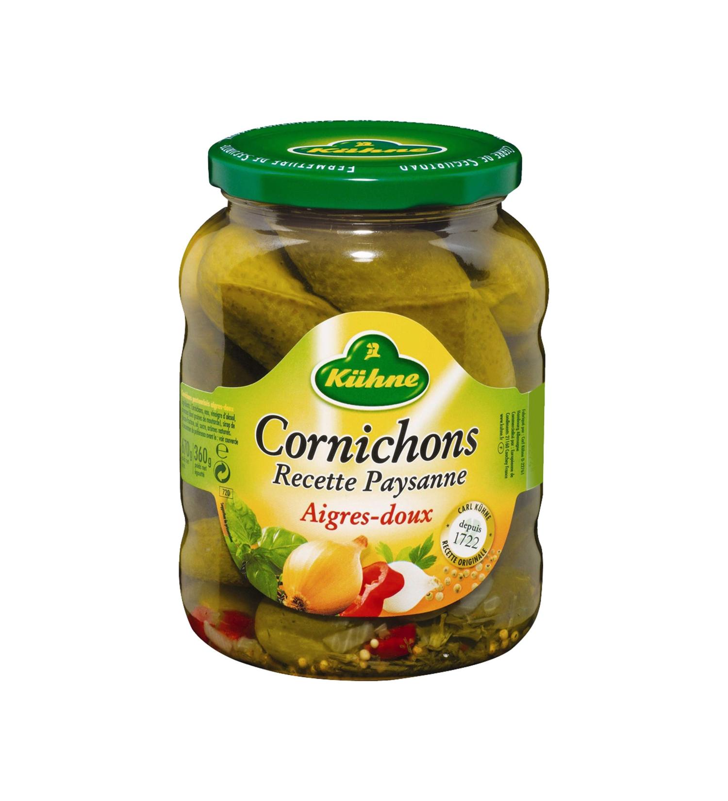 Kühne Sweet and sour pickles, Peasant recipe - The jar of 360g net drained