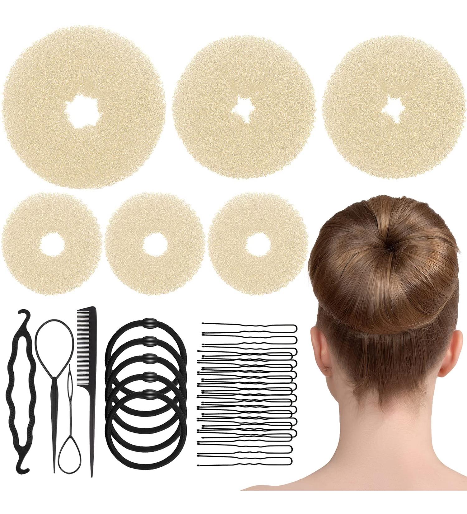 Hair Bun Maker Set 6 PCS - Ring Style Bun Donut 1 L 2 M 3 S - Hair Accessories with Pins, Bands & Tools for Women, Girls & Kids (Blonde) - Buy Online on GoSupps.com