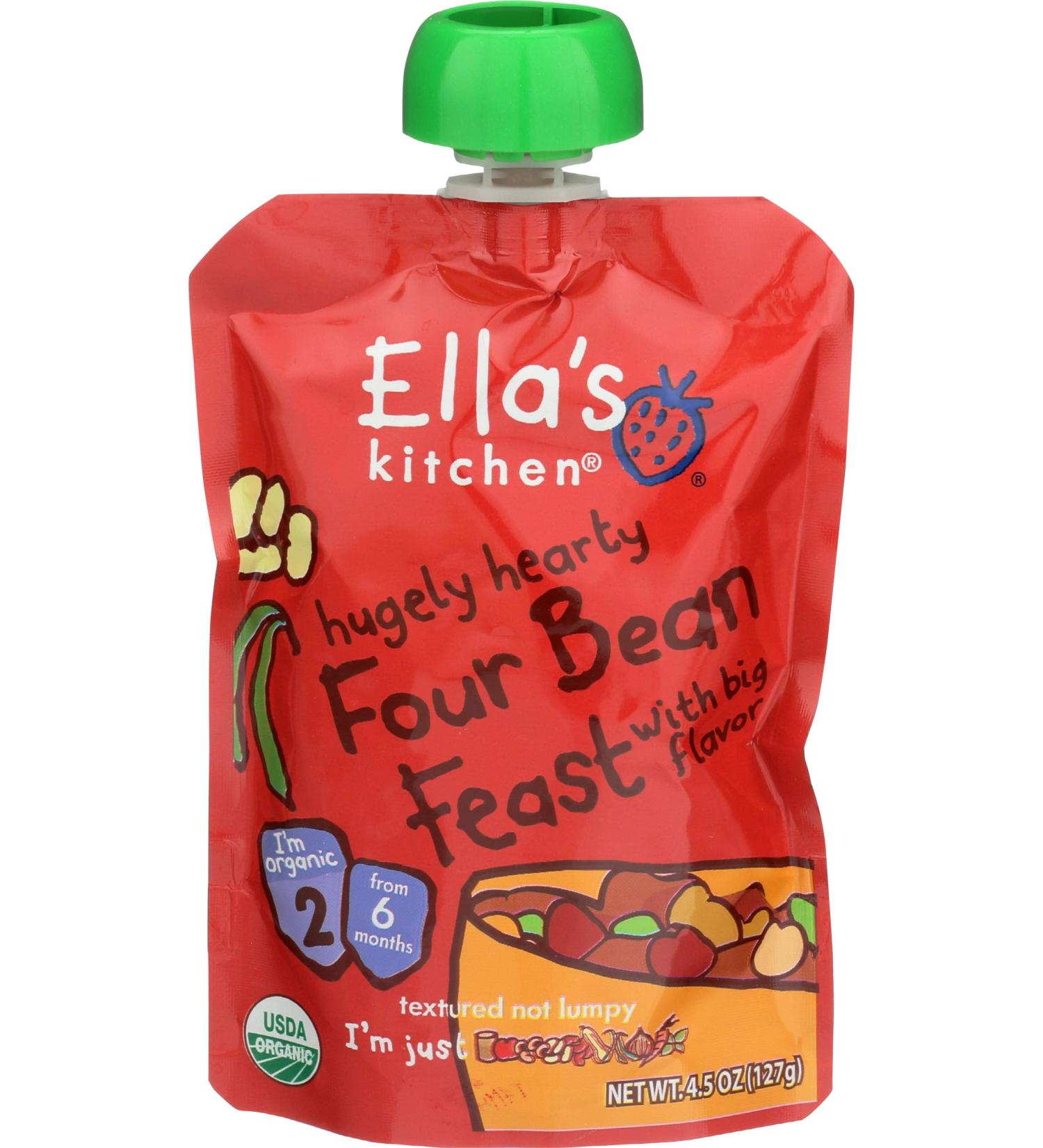 Ella's Kitchen Stage 2 Four Bean Feast Baby Food 4.5 Oz - Hearty & Flavorful - Buy Online on GoSupps.com