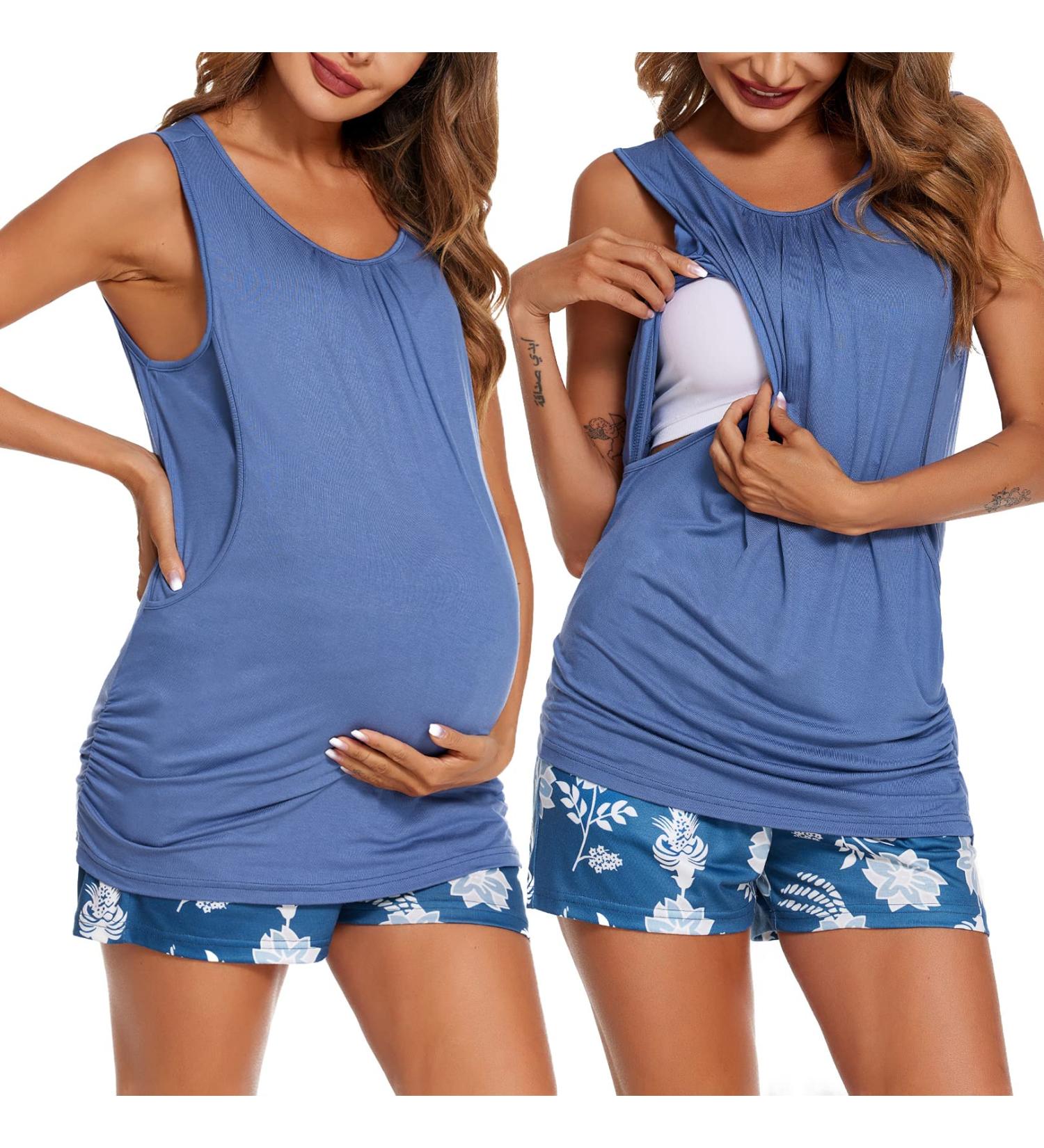 Ekouaer Women's Nursing Pyjamas Set - Short Two-Piece Breastfeeding PJs for Pregnancy - Adjustable Elastic Waistband - S-XXL - M Pat2 - Buy Online on GoSupps.com