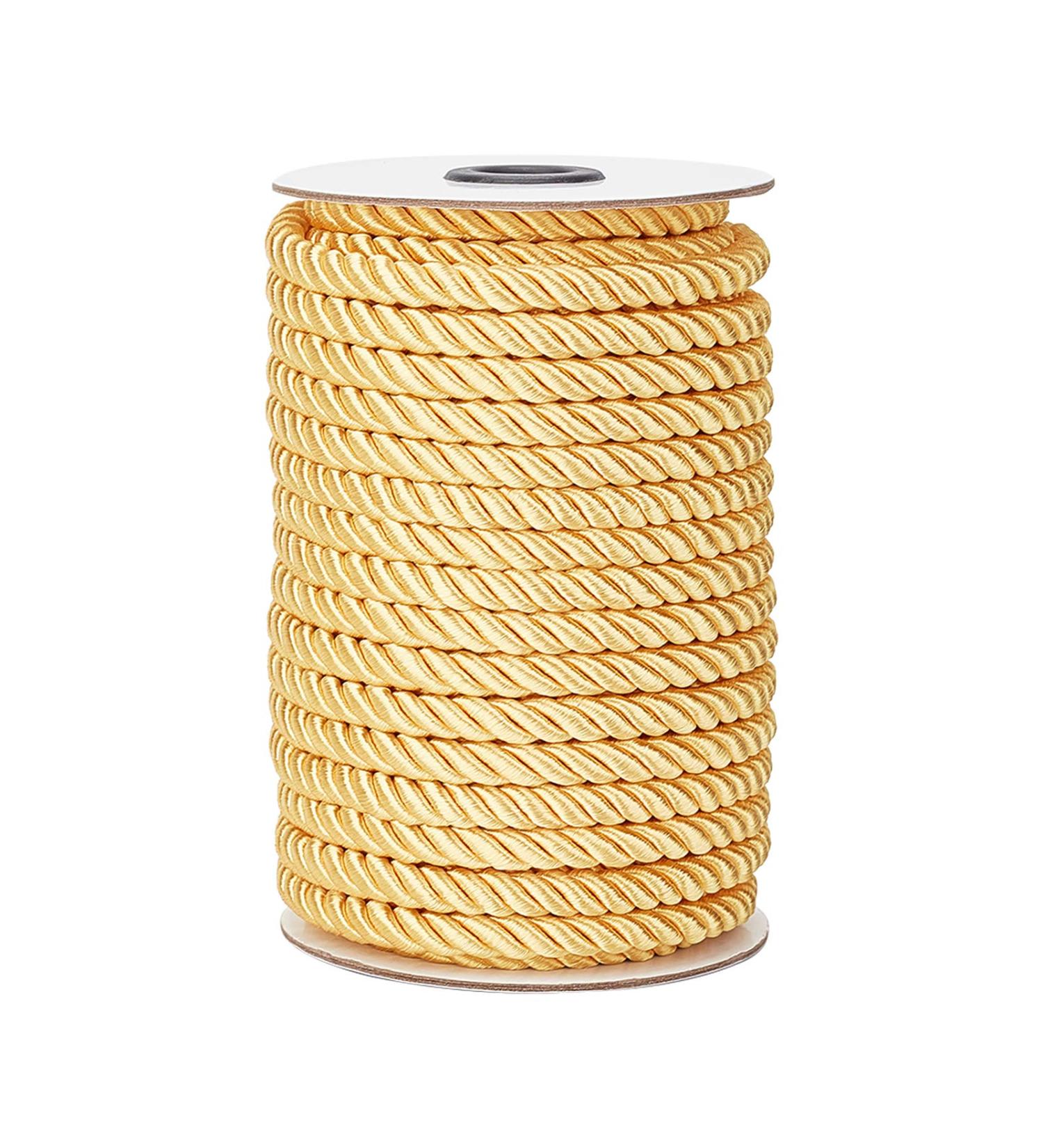 PandaHall 8mm Gold Twisted Cord Trim - 20 Yards Silk Rope for Curtain Tieback, Upholstery, Graduation Honor Cord, Christmas Garland - Buy Online on GoSupps.com