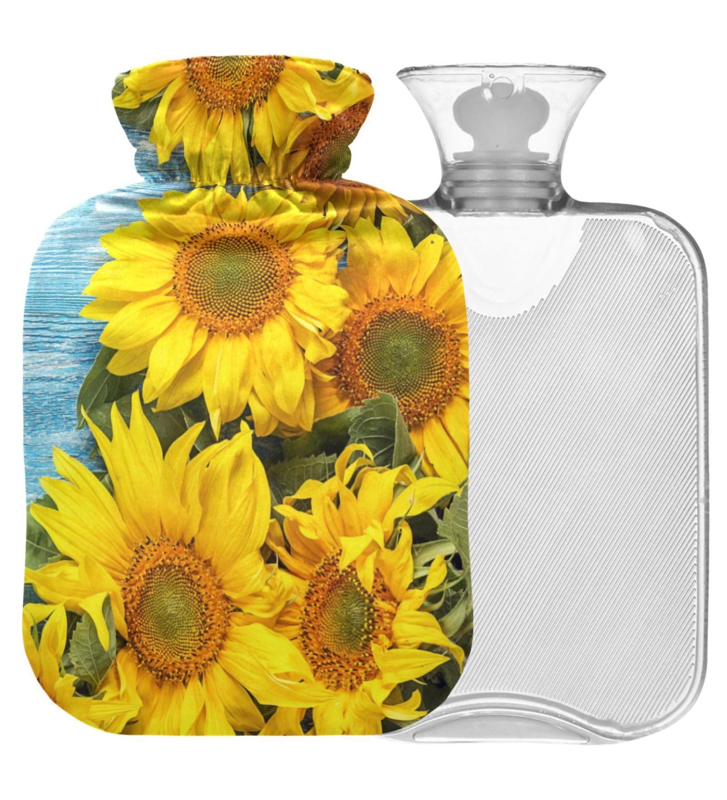 Naanle Sunflower Wooden Heat Bottle - 1L Hot Water Bottle for Pain Relief & Therapy | Warm & Cold Use for Bed Hands & Feet - Buy Online on GoSupps.com