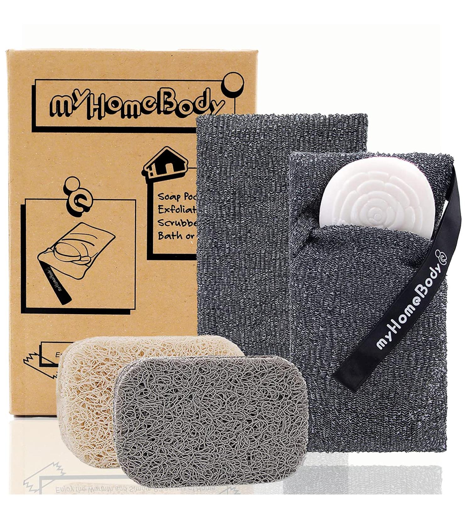 Exfoliating Soap Pocket & Scrubber Set - Graphite Gray | 2 Pack - Buy Online on GoSupps.com