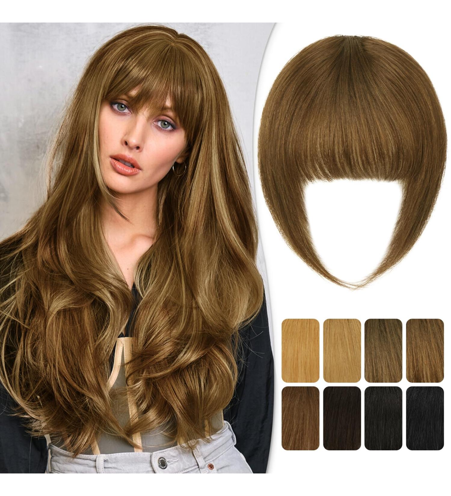 Ruwiss Clip-In Ponytail & Bangs - 100% Remy Real Hair Extensions for Women | Light Brown Thick Fringe | Daily Wear - Buy Online on GoSupps.com