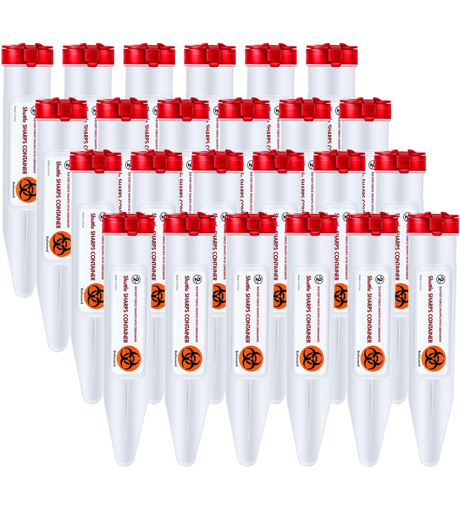 Travel Sharps Container with Locking Mechanism - 24 Pack | Small Sharps Disposal for Needles | Single-Use Transportable Container - 6.5 x 1.38 Inches - Buy Online on GoSupps.com