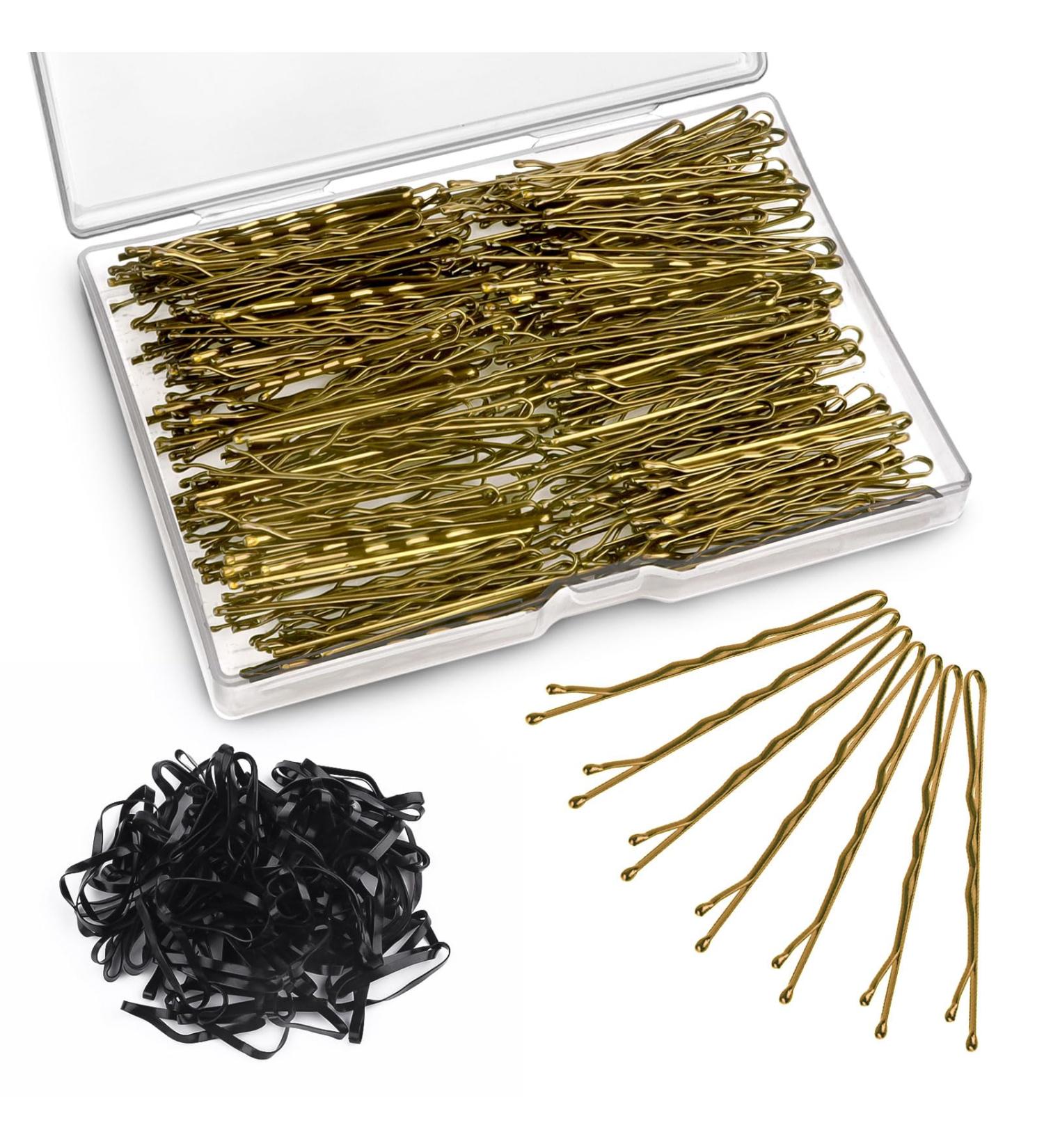 200 Hairpins & 100 Hair Ties Set - Premium Gold Bobby Pins & Updo Accessories for Women & Girls | Ideal for Weddings & Hairdressing - Buy Online on GoSupps.com