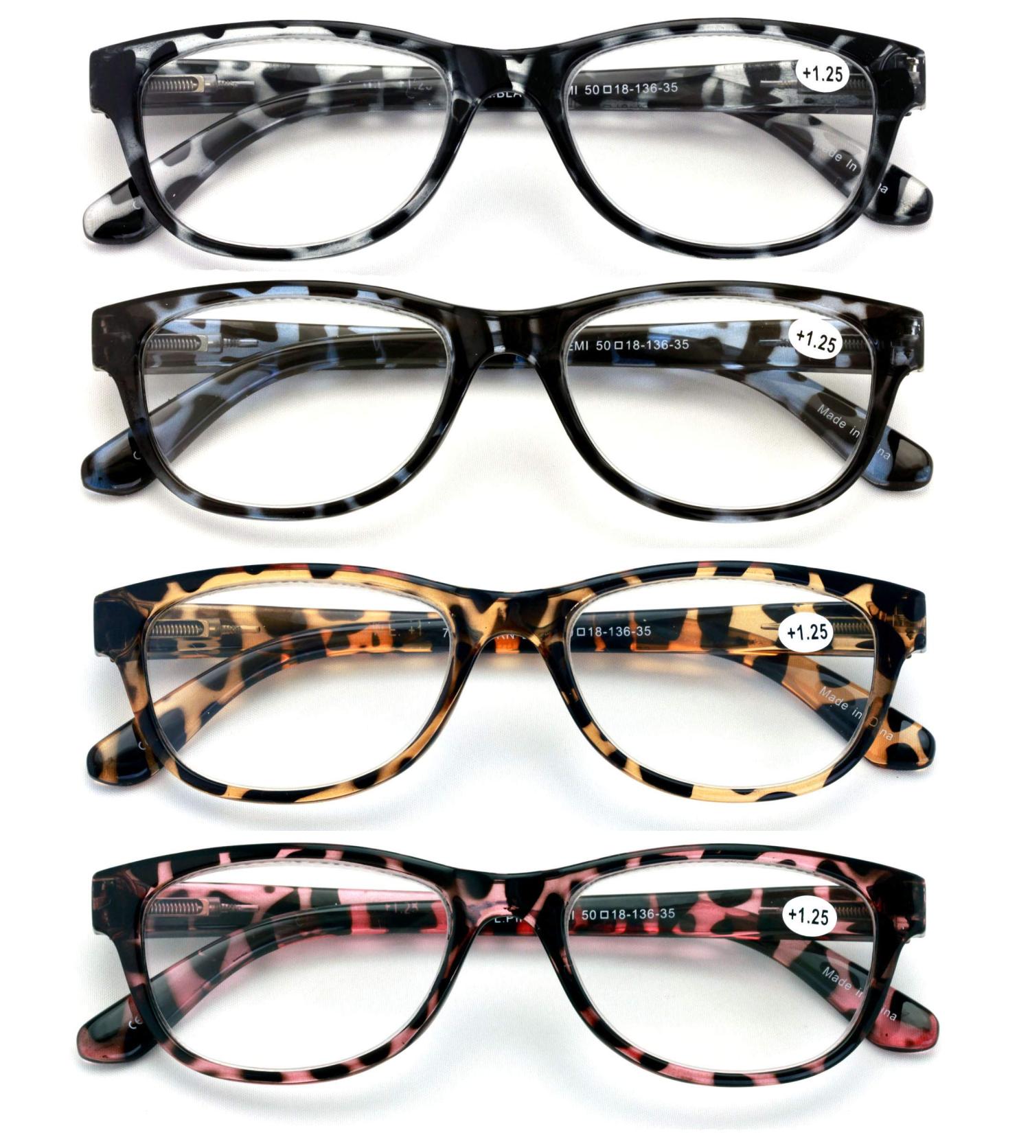 V.W.E. 4 Pairs Women Leopard Meow Reading Glasses - Fashionable Clear Lens Readers in Demi Tortoise - Assorted 1.75x Magnification - Buy Online on GoSupps.com