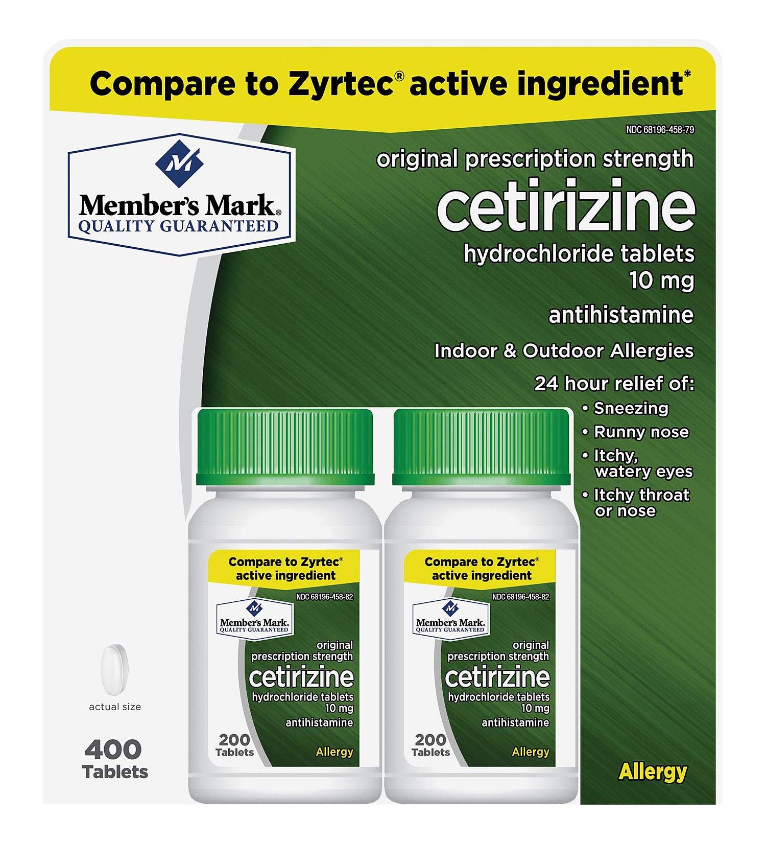 Member's Mark Cetirizine Hydrochloride 10mg Antihistamine 400 Tablets - Formerly Known as Simply Right