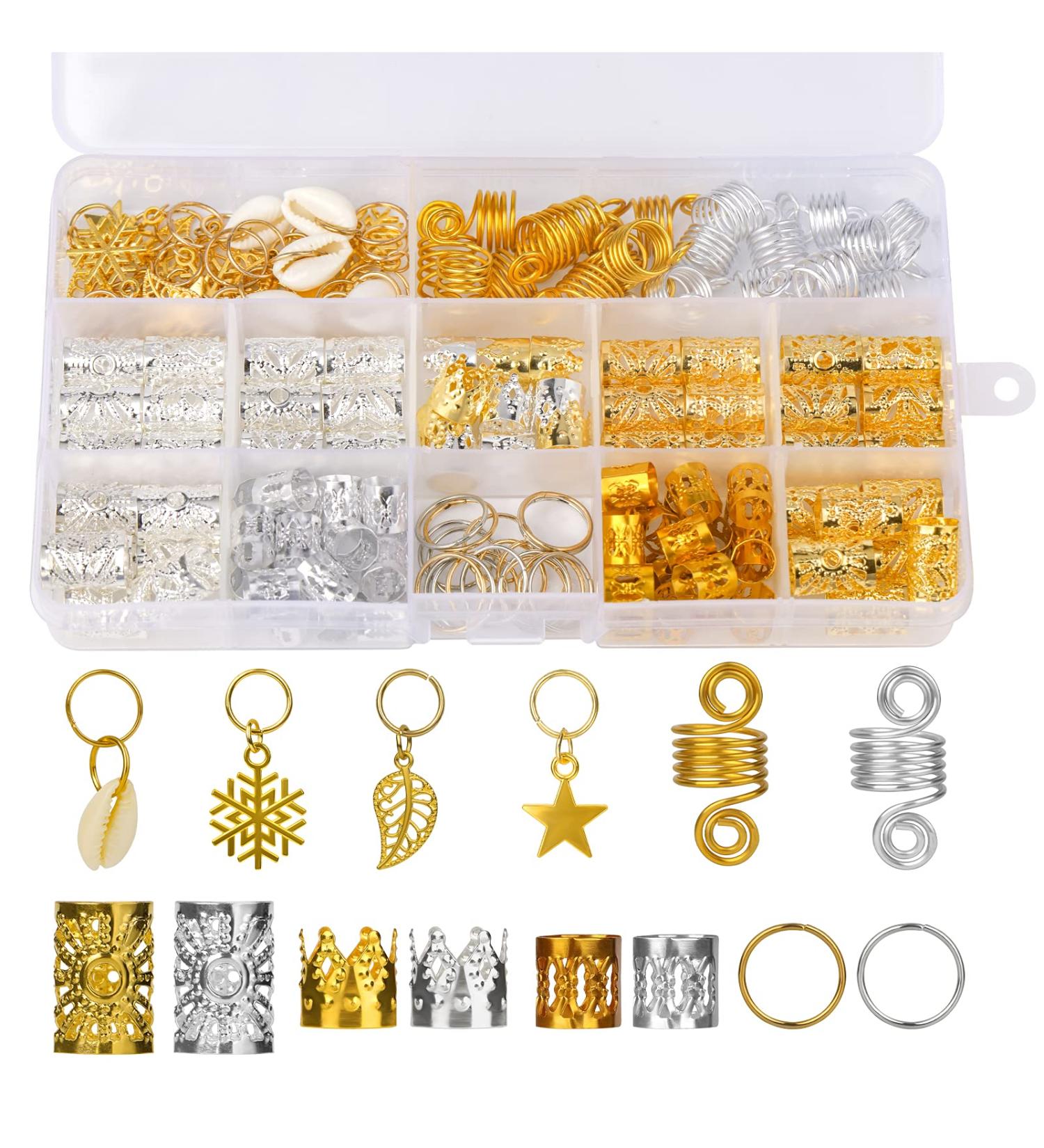 Savita 150 Pcs Hair Beads & Dreadlocks Accessories | Metal Hair Coils Clips for Braids | Gold & Silver Decoration - Buy Online on GoSupps.com