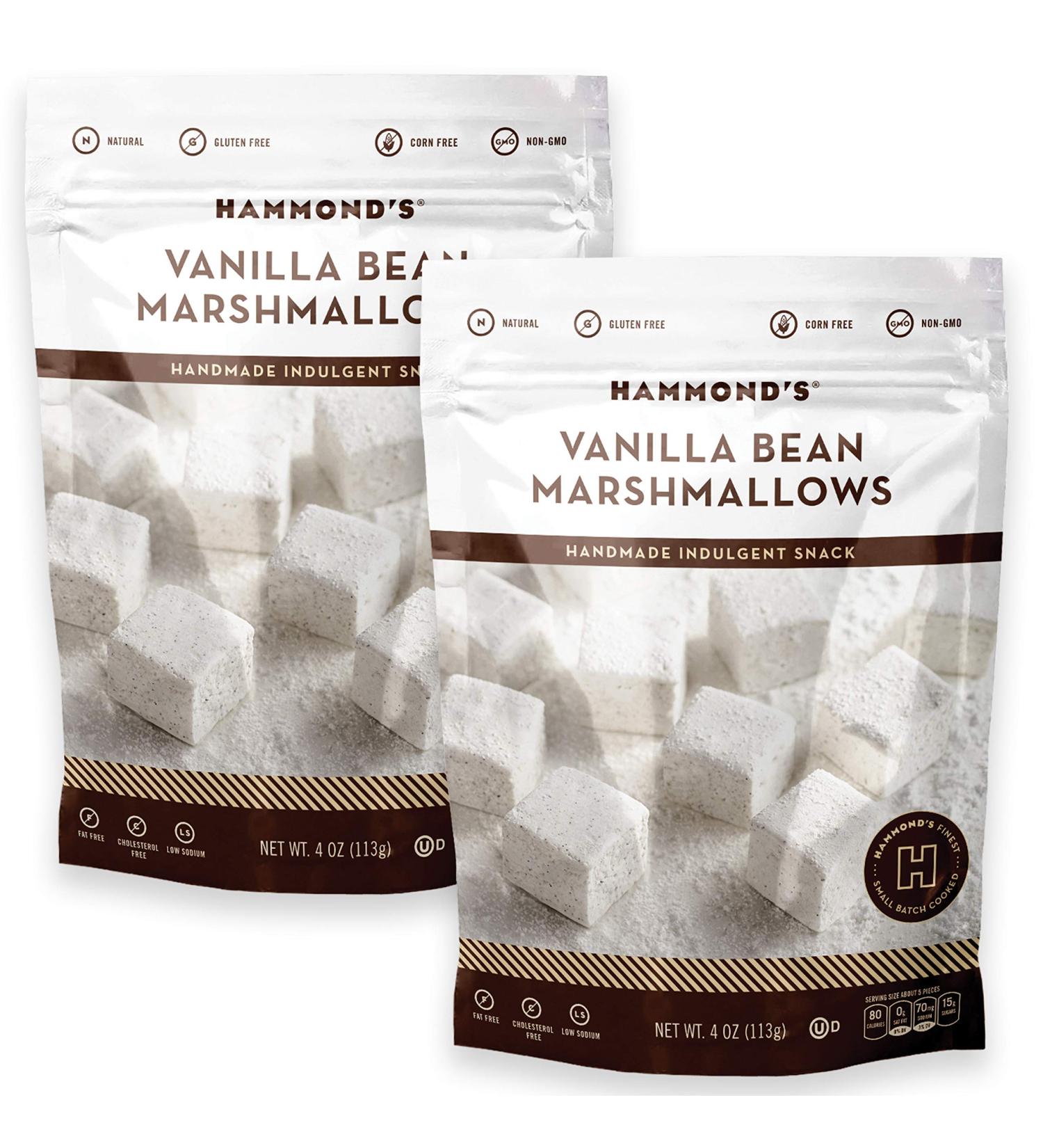 Hammond's Candies Gourmet Marshmallows - Vanilla Bean | Ideal for Snacking, Hot Chocolate, S'mores & Baking | Gluten-Free, Kosher, Handcrafted in the USA | 2 Pack - Buy Online on GoSupps.com