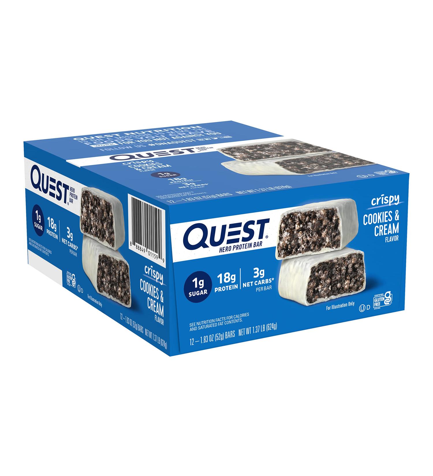 Quest Nutrition Cookies & Cream Hero Bar - 12 Count | Healthy Protein Snack - Buy Online on GoSupps.com