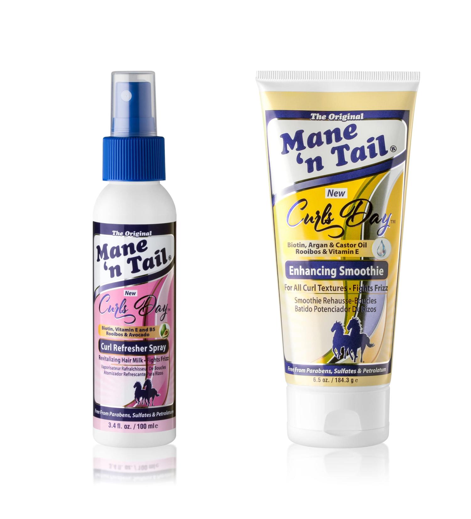 Mane 'n Tail: Curls Day Spray (3.4 Oz) + Enhancing Smoothie (6.5 Oz) with Biotin Vitamin and B5 Rooibos & Avocado Revitalizing Hair Milk Fights Frizz Curl Refresher + Enhancing