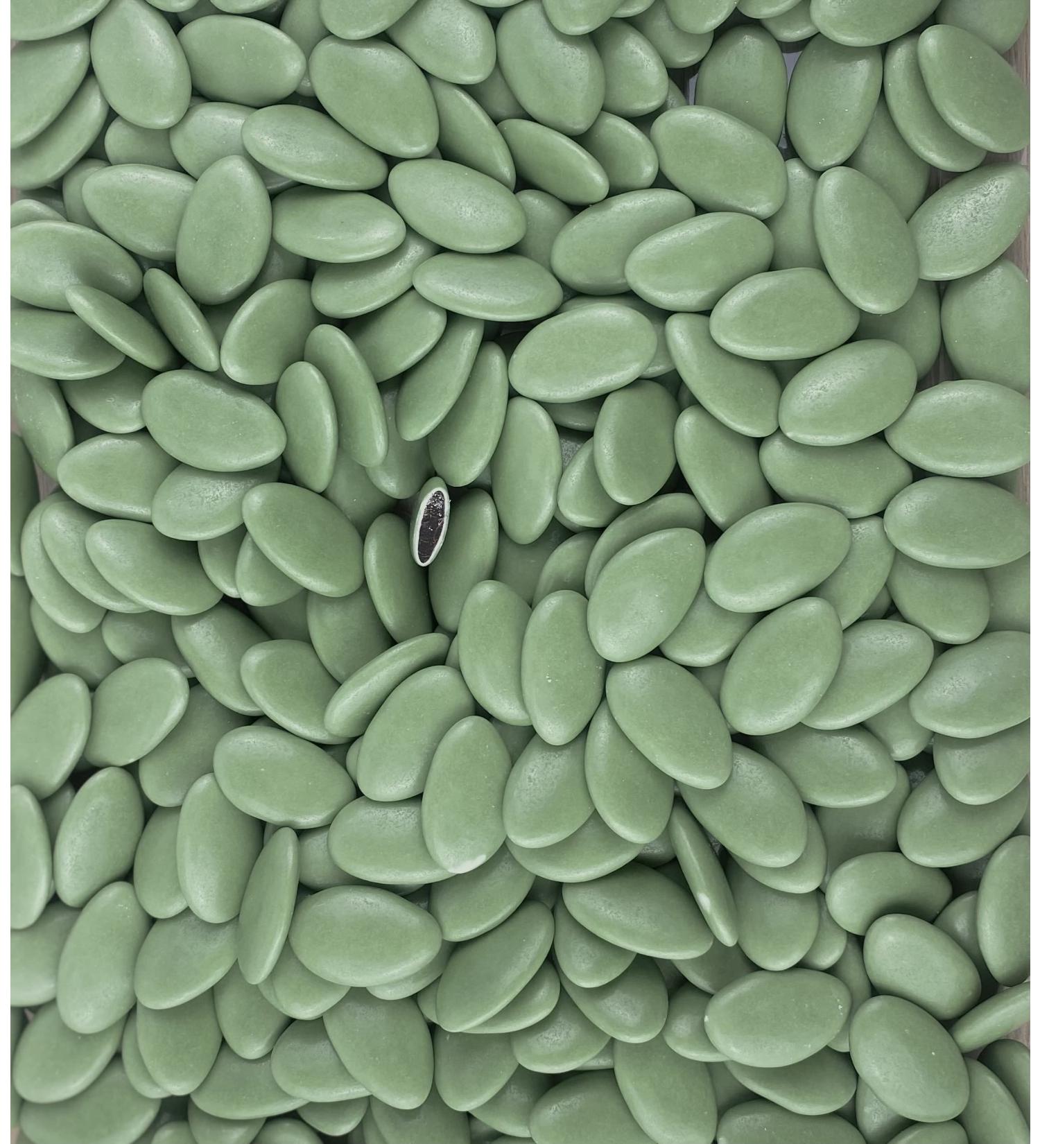 Chocolate sugared almonds, 71% cocoa, eucalyptus green, 1 kg – cheap quality – approximately 280 dragees. Handmade in France