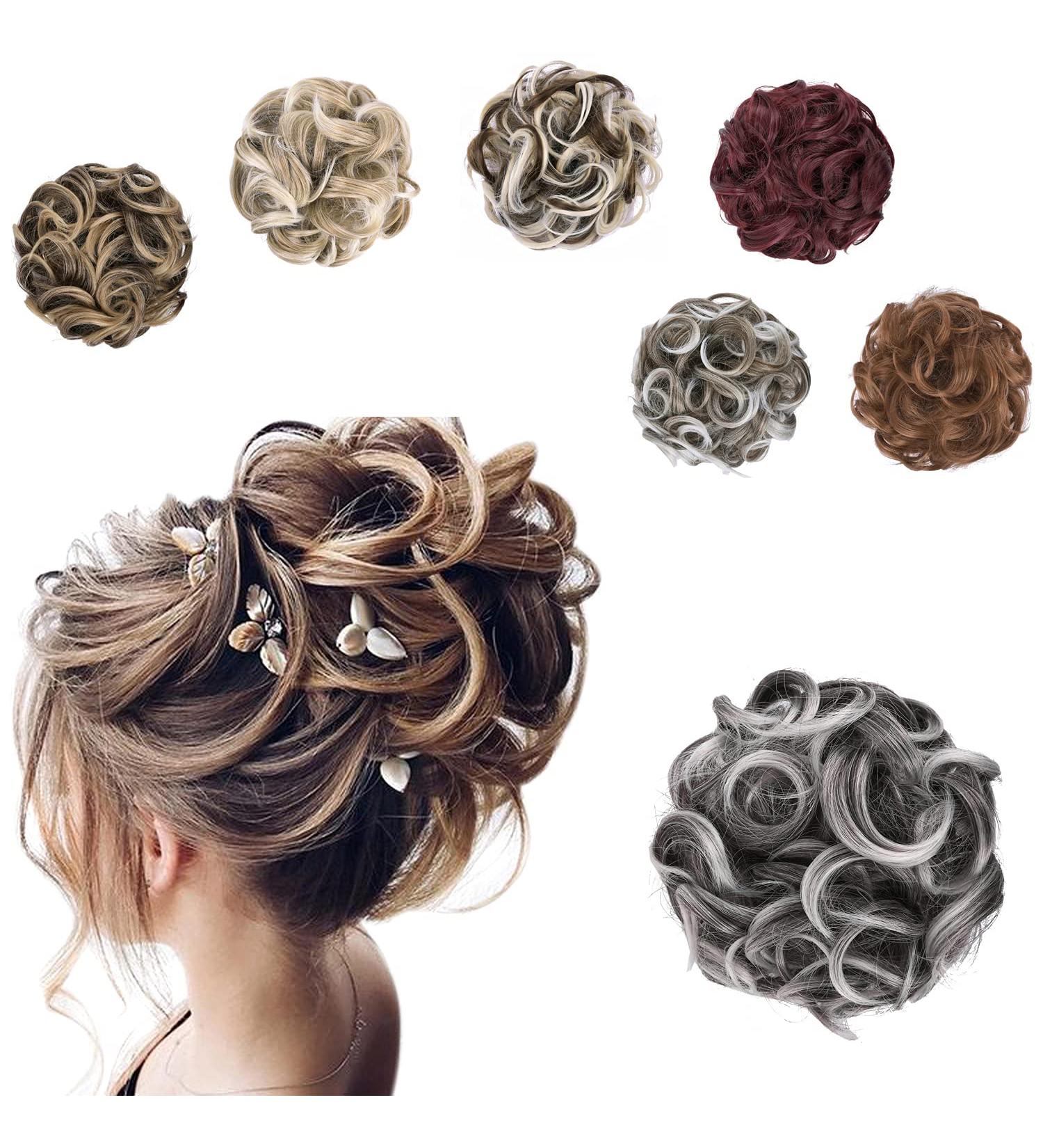 Girls Messy Curly Big Hair Scrunchies - Synthetic Donut Updo Hair Piece (Natural Black Tip Gray) - 2.82 oz - Buy Online on GoSupps.com