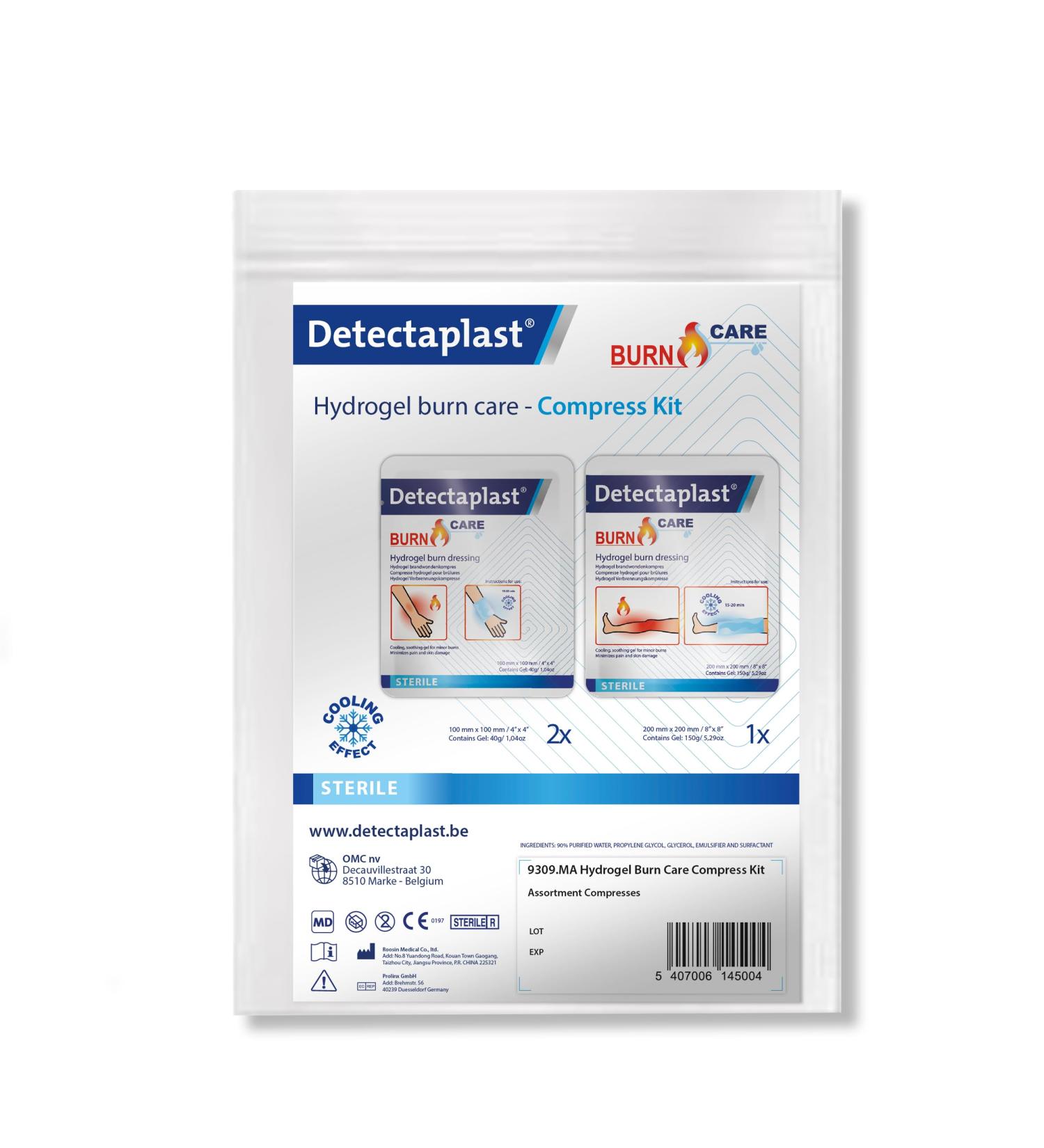 DetectaPlast Fire Wound Compress Set - Sterile Hydrogel Compresses for Strong Burns (2x 10x10cm 1x 20x20cm) | Fast International Shipping - Buy Online on GoSupps.com