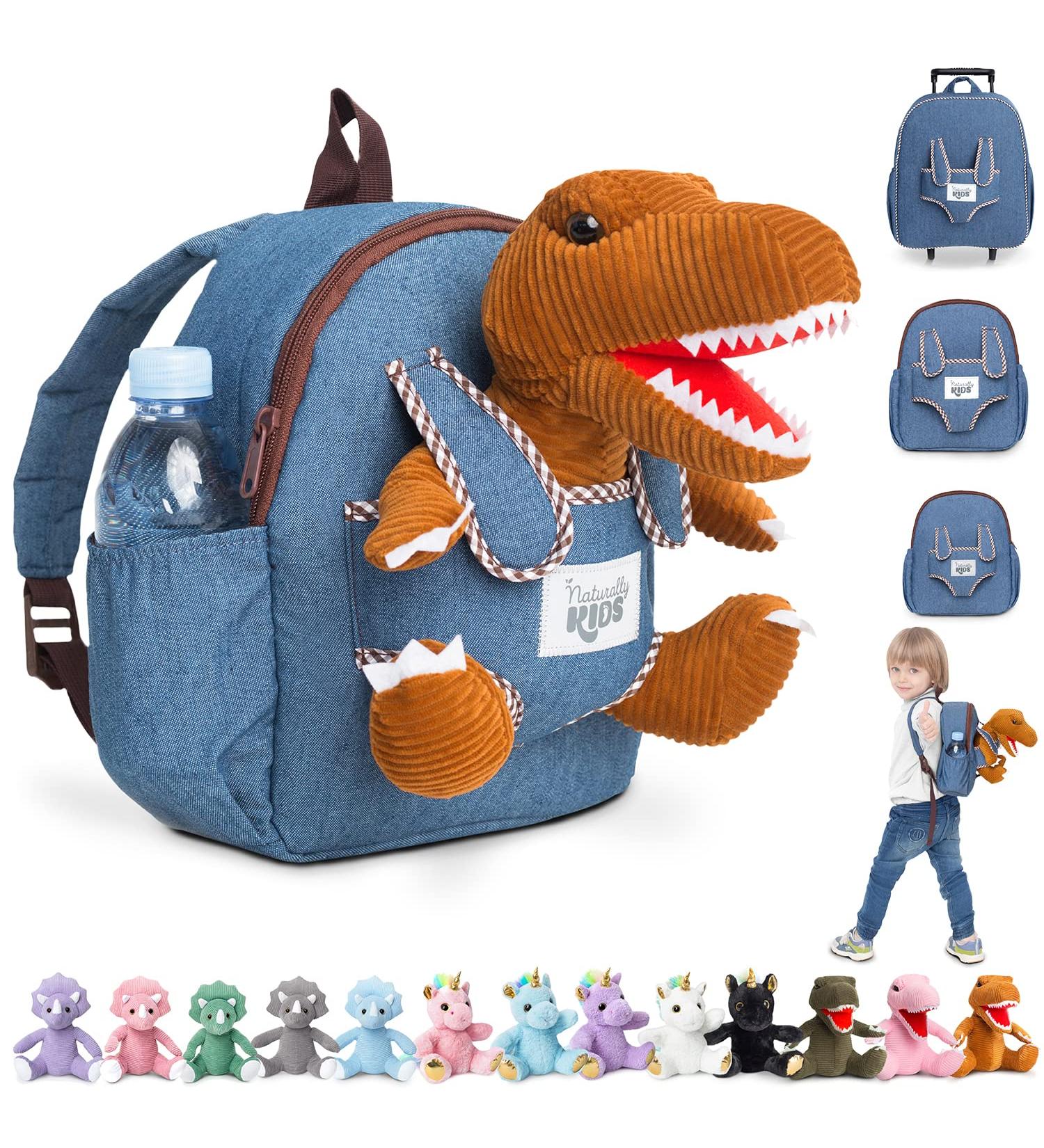 Naturally KIDS Small Dinosaur Backpack - Toddler Boy Girl Backpack with Stuffed Animal - Gifts for 3 Year Old - Brown T Rex Design - Buy Online on GoSupps.com