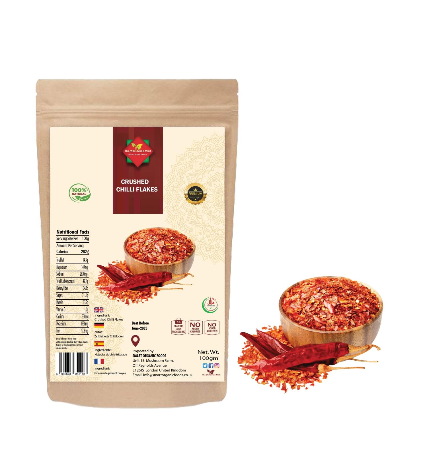 Premium Crushed Red Chillies 100g/3.52oz | Best Chilli Flakes | 100% Natural, No Additives | Pack of 1 - Buy Online on GoSupps.com