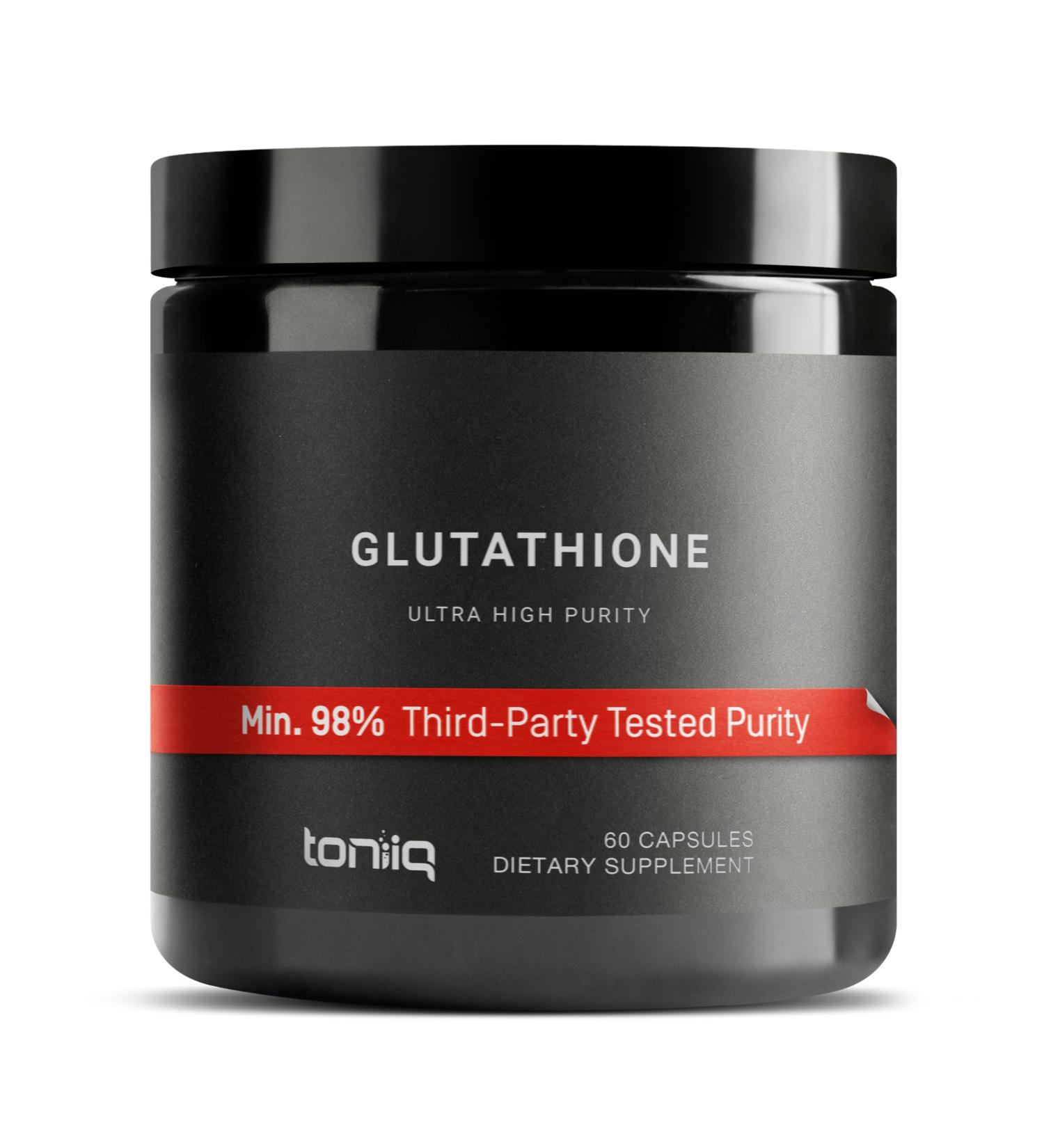 Toniiq Ultra High Strength Glutathione Capsules - 1000mg Concentrated Formula - 98%+ Highly Purified and Bioavailable - Non-GMO Fermentation - 60 Capsules Reduced Glutathione Supplement 60 Count (Pack of 1) - Buy Online on GoSupps.com