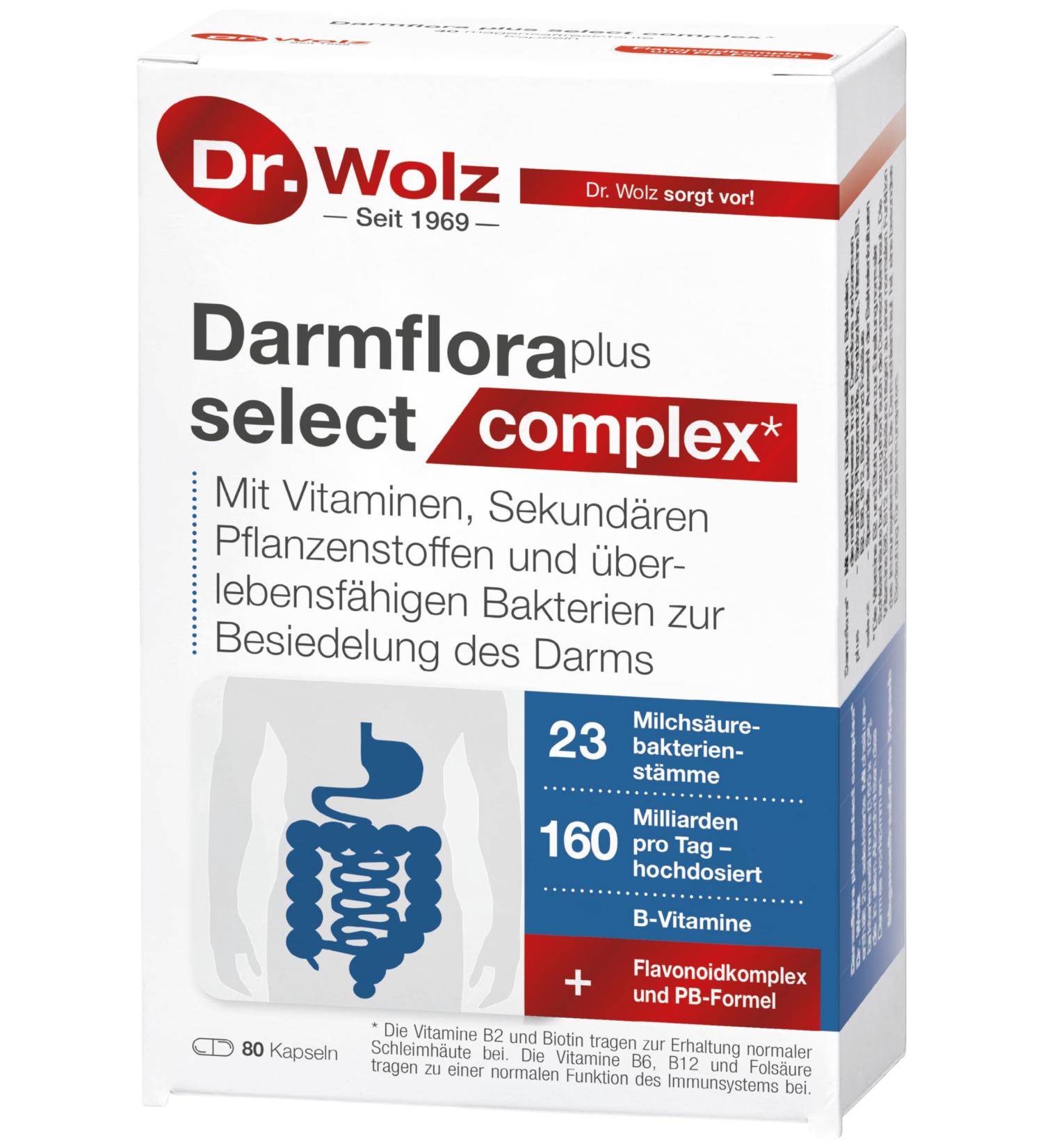 Buy Darmflora Plus Select Complex by Dr. Wolz - 80 Capsules 160 Billion CFU Daily 23 Bacterial Strains Flavonoid Complex - International Shipping Available - Buy Online on GoSupps.com