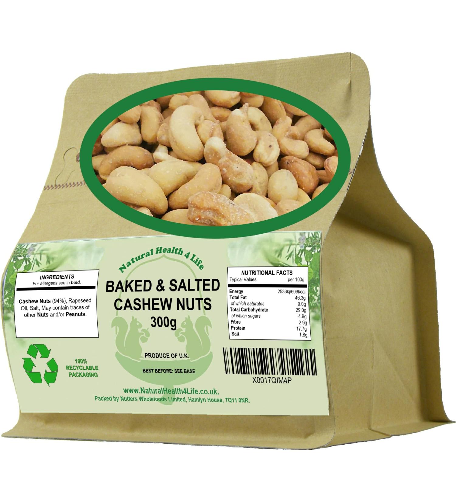 Natural Health 4 Life Whole Baked and Salted Cashew Nuts - 300 gram - Buy Online on GoSupps.com