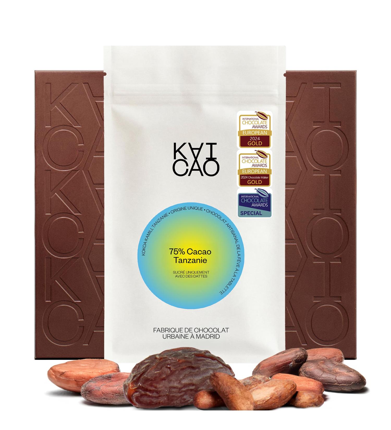 Kaicao Dark Chocolate 75% Cocoa - Origin Kokoa Kamili Tanzania - Sweetened with Dates - Refined Sugar Free Chocolate - Lactose Free Gluten Free Vegan - Single Origin Cocoa - 2 x 70 g - Buy Online on GoSupps.com