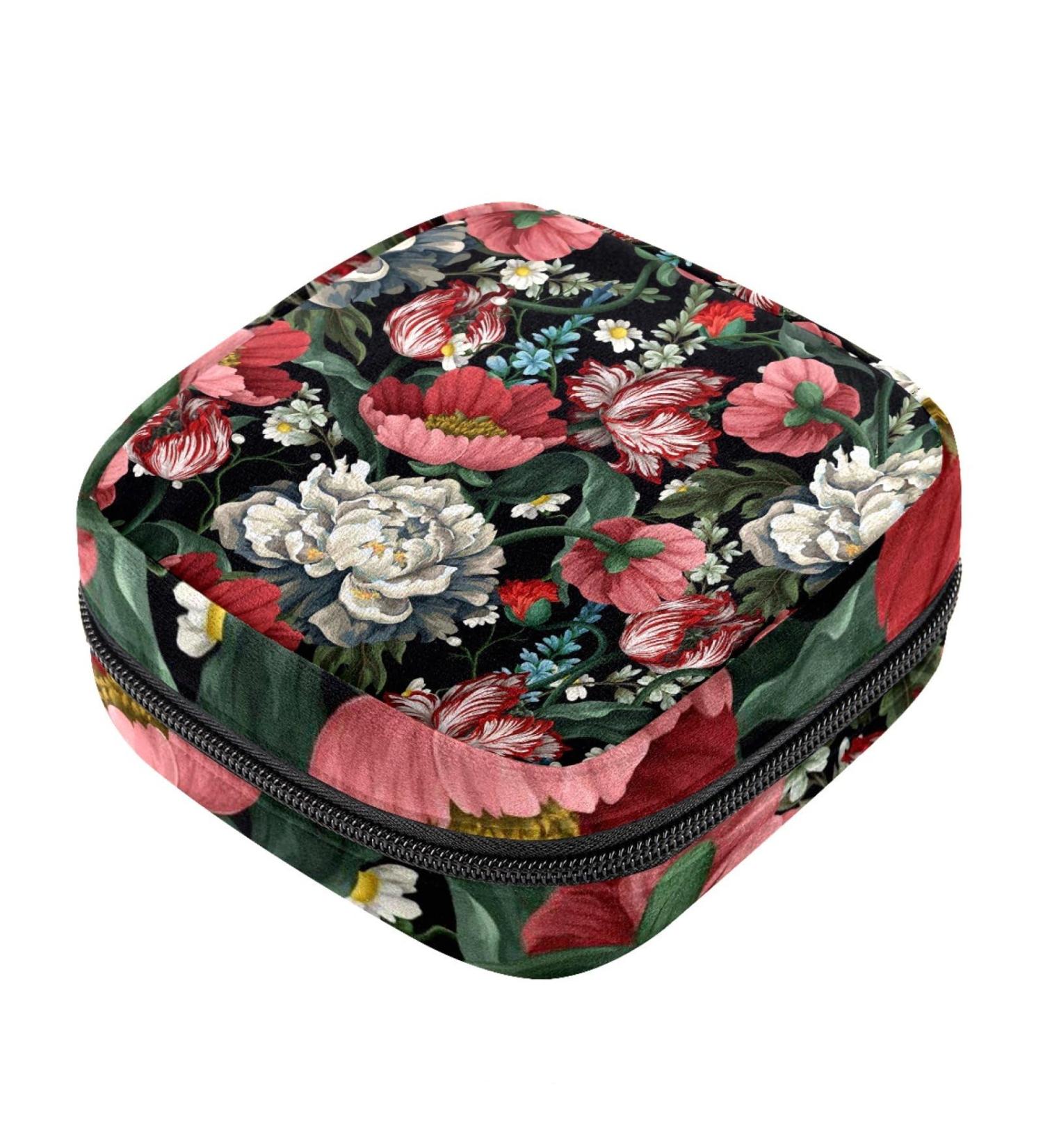 Colorful Peony Flower Sanitary Napkin Storage Bag | Portable Menstrual Period Pouch for Teen Girls & Women - Color 14 - Buy Online on GoSupps.com