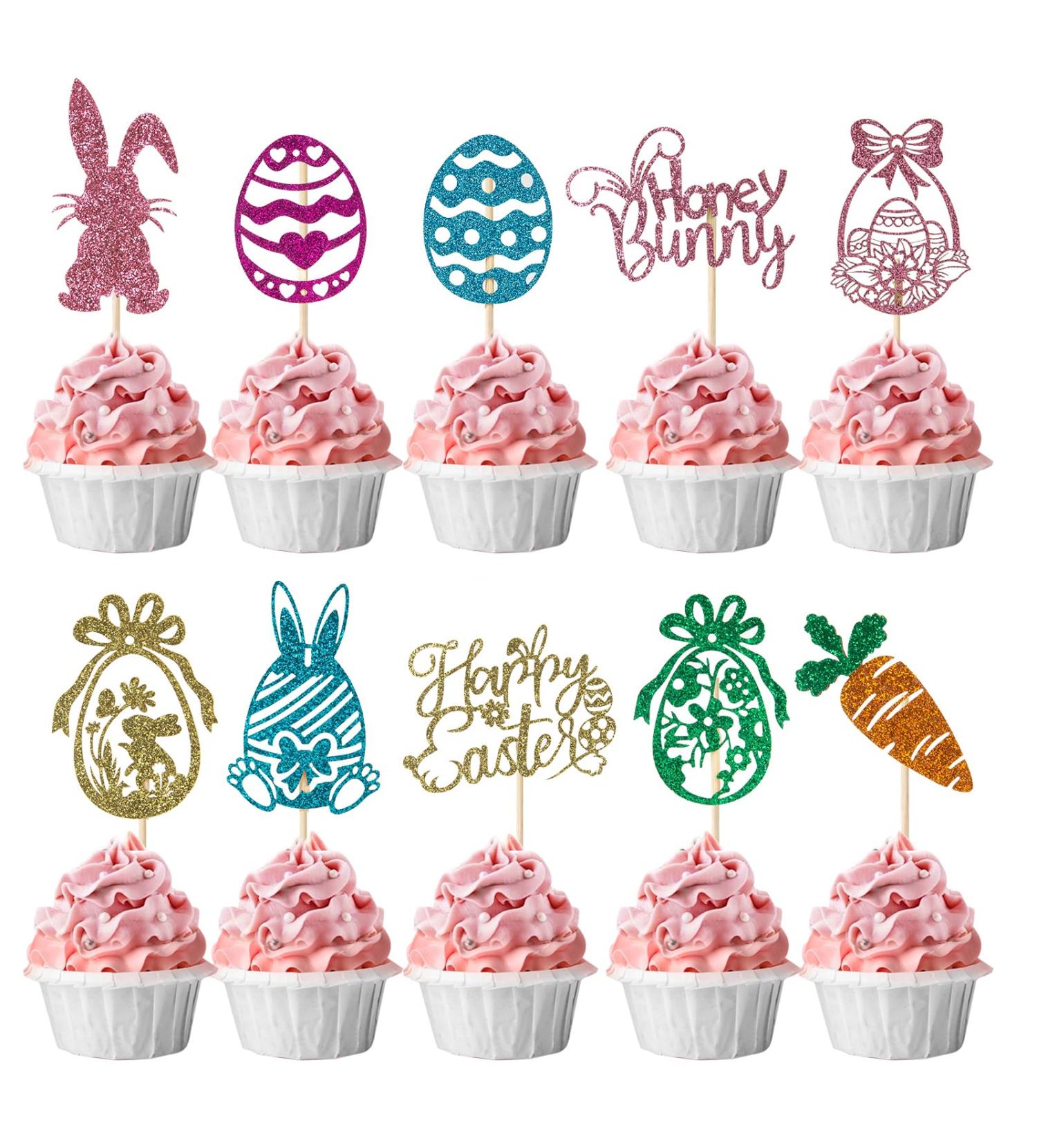 60 Pcs Happy Easter Cupcake Toppers Bunny Cupcake Toppers Easter Rabbit Cake Toppers Glitter Egg Carrot Cupcake Picks for Happy Easter Day Party Favor Supplies - Buy Online on GoSupps.com