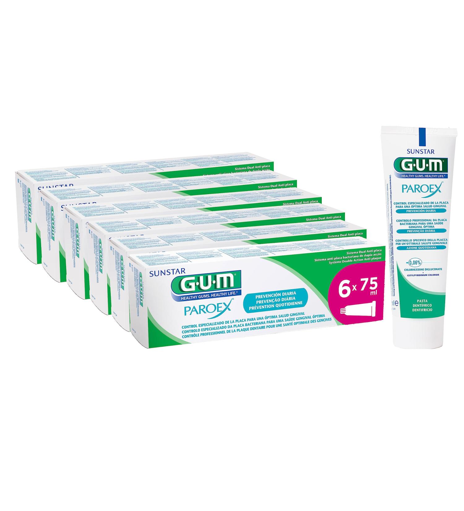 Buy Gum Paroex 0.06% Care Toothpaste - Antiplaque System for Sensitive Gums | Prevent Tooth Decay | 6 x 75ml + 1 Free Test - Buy Online on GoSupps.com