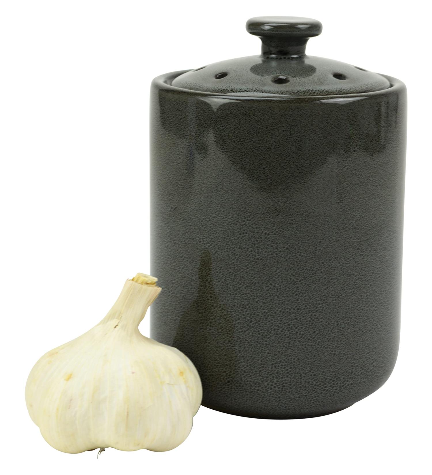 Stoneware Garlic Keeper Canister - Boston Warehouse Grey Reactive Glaze | Shop Now - Buy Online on GoSupps.com