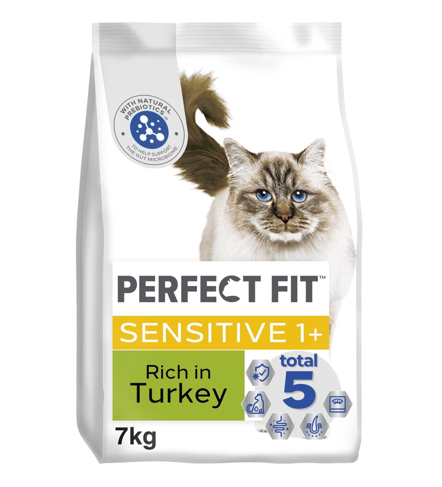 Perfect Fit Sensitive Adult 1+ Complete Dry Cat Food for Adult Cats Aged 1+ Years Rich in Turkey 1 Bag (7 kg) Adult Sensitive Turkey 7 kg (Pack of 1) - Buy Online on GoSupps.com