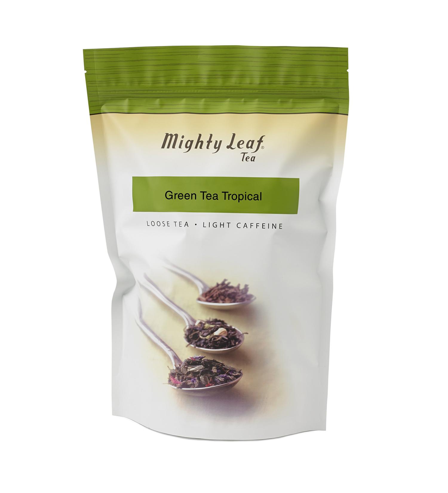 Mighty Leaf Loose Leaf Tropical Green Tea, 1 Pound Pouch Lightly Caffeinated Tropical Green Tea, Delicious as Hot or Iced, Plain or Sweetened w/ Honey or Sugar, Steep with Tea Infuser or Tea Ball Green Tea Tropical