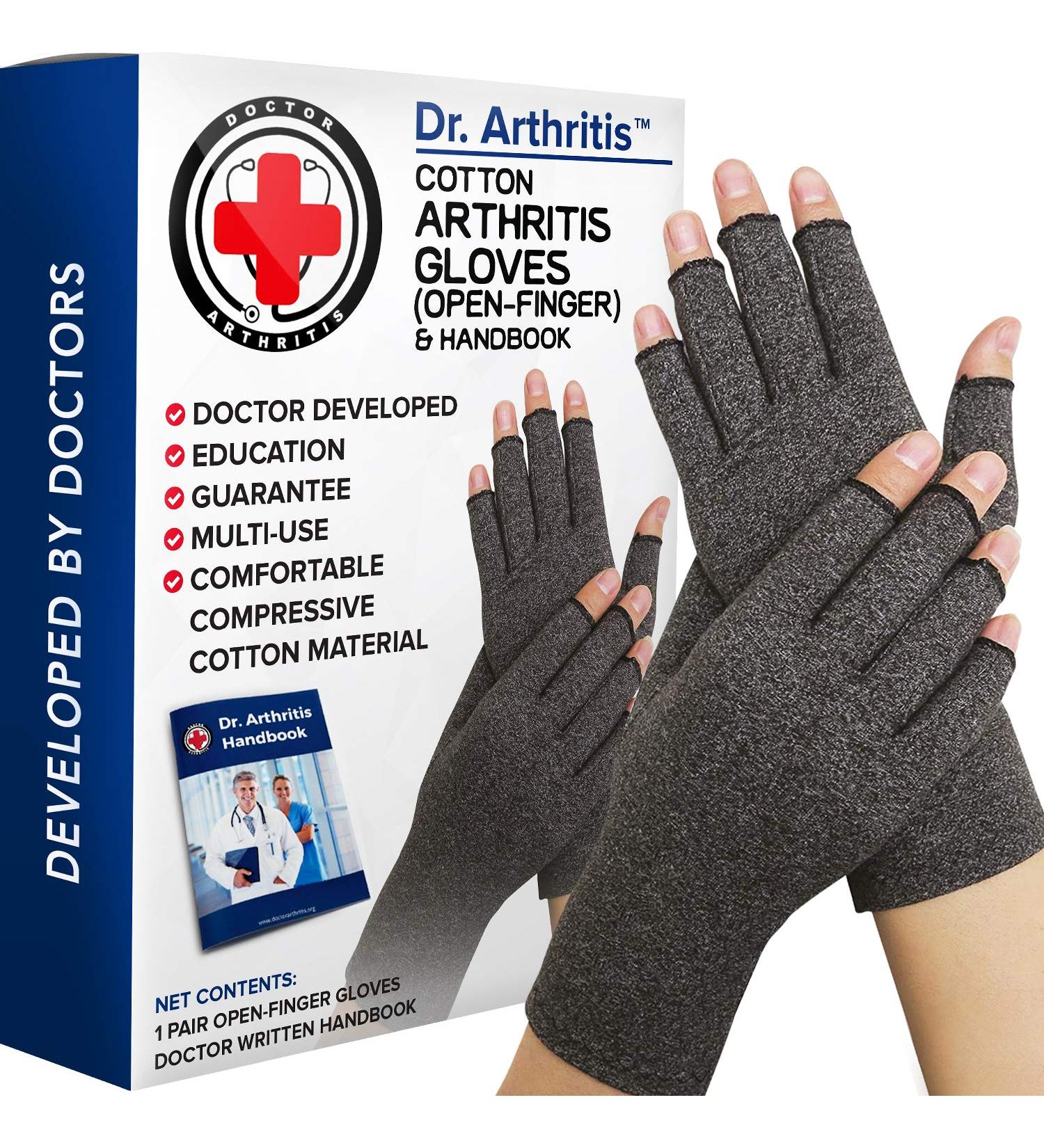 Doctor Developed Compression Gloves for Arthritis - Grey XL (1 Pair) | Hand Support for Arthritis Pain Relief & Carpal Tunnel | Fingerless Arthritis Gloves for Men & Women - Includes Doctor Written Handbook - Buy Online on GoSupps.com