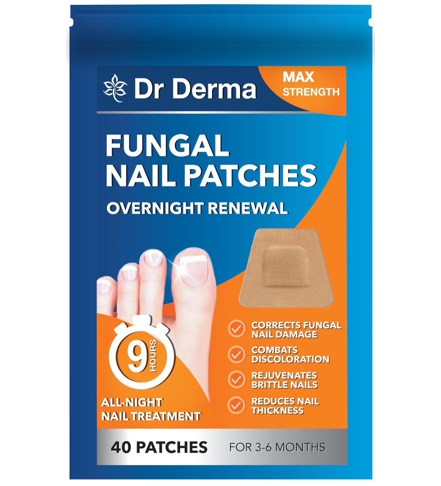 Dr Derma Fungal Nail Treatment | Toe Nail Fungal Treatment | Fungal Nail Treatment For Toenails Extra Strong Patches | 9 Hour Overnight Renewal Extra Strength Fungal Nail Patches (40 Patches) - Buy Online on GoSupps.com