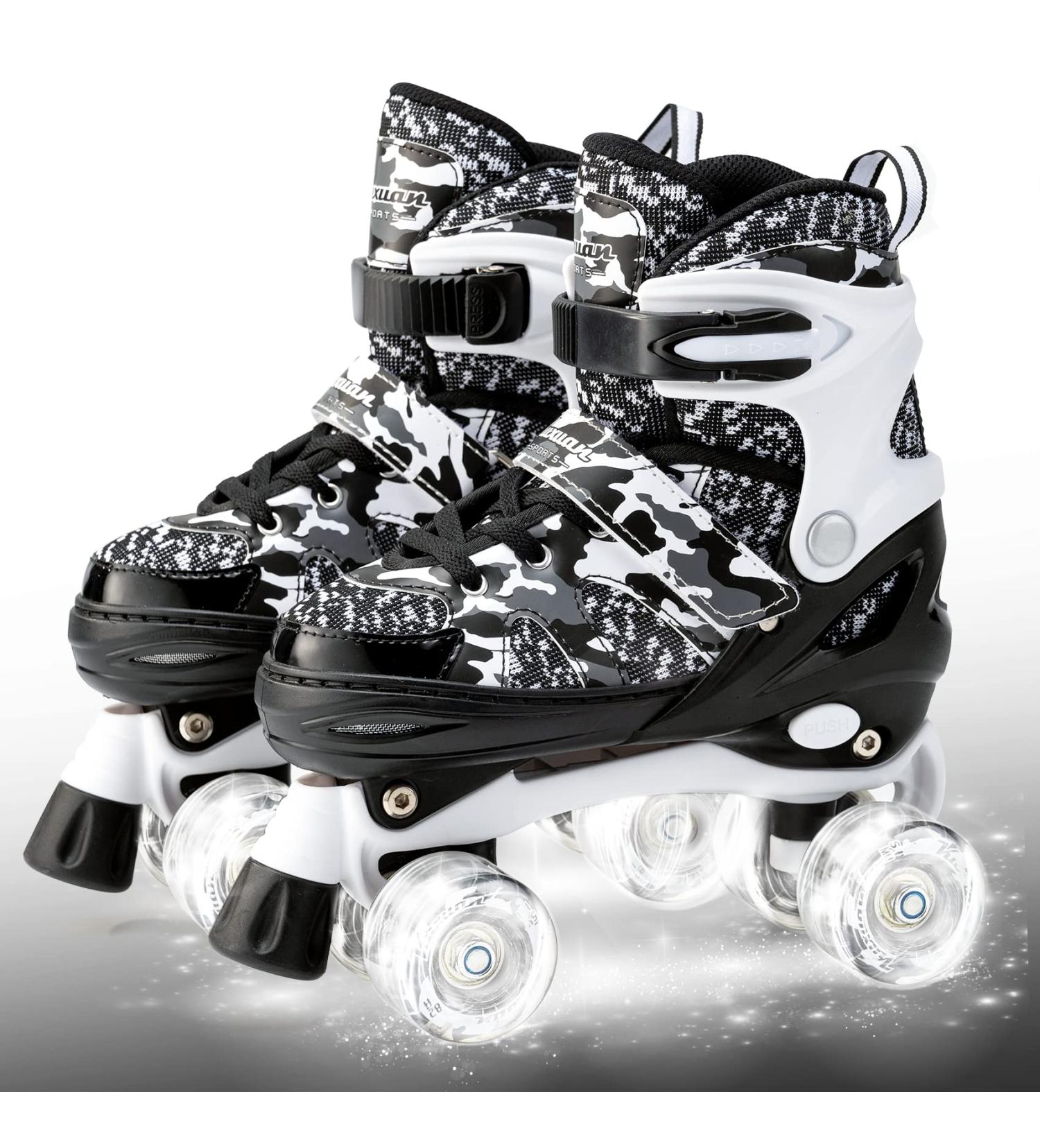 Kuxuan Camo Adjustable Roller Skates with Light Up Wheels - Black - Youth Size 13-3US - Buy Online on GoSupps.com