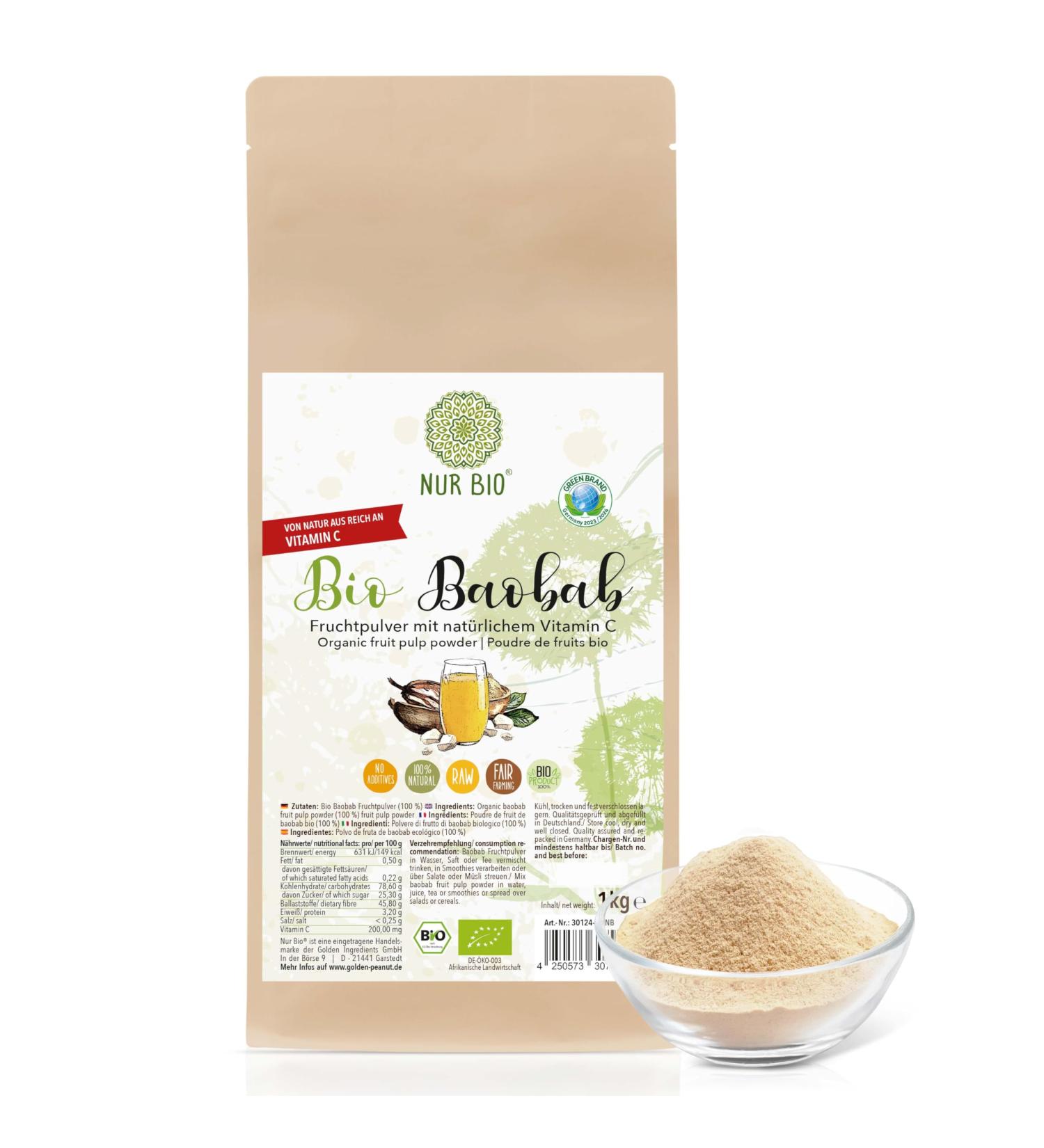 Buy NurBio Baobab Fruit Powder 1 kg - 100% Natural Raw Superfood for Muesli & Smoothies High in Vitamin C - Buy Online on GoSupps.com