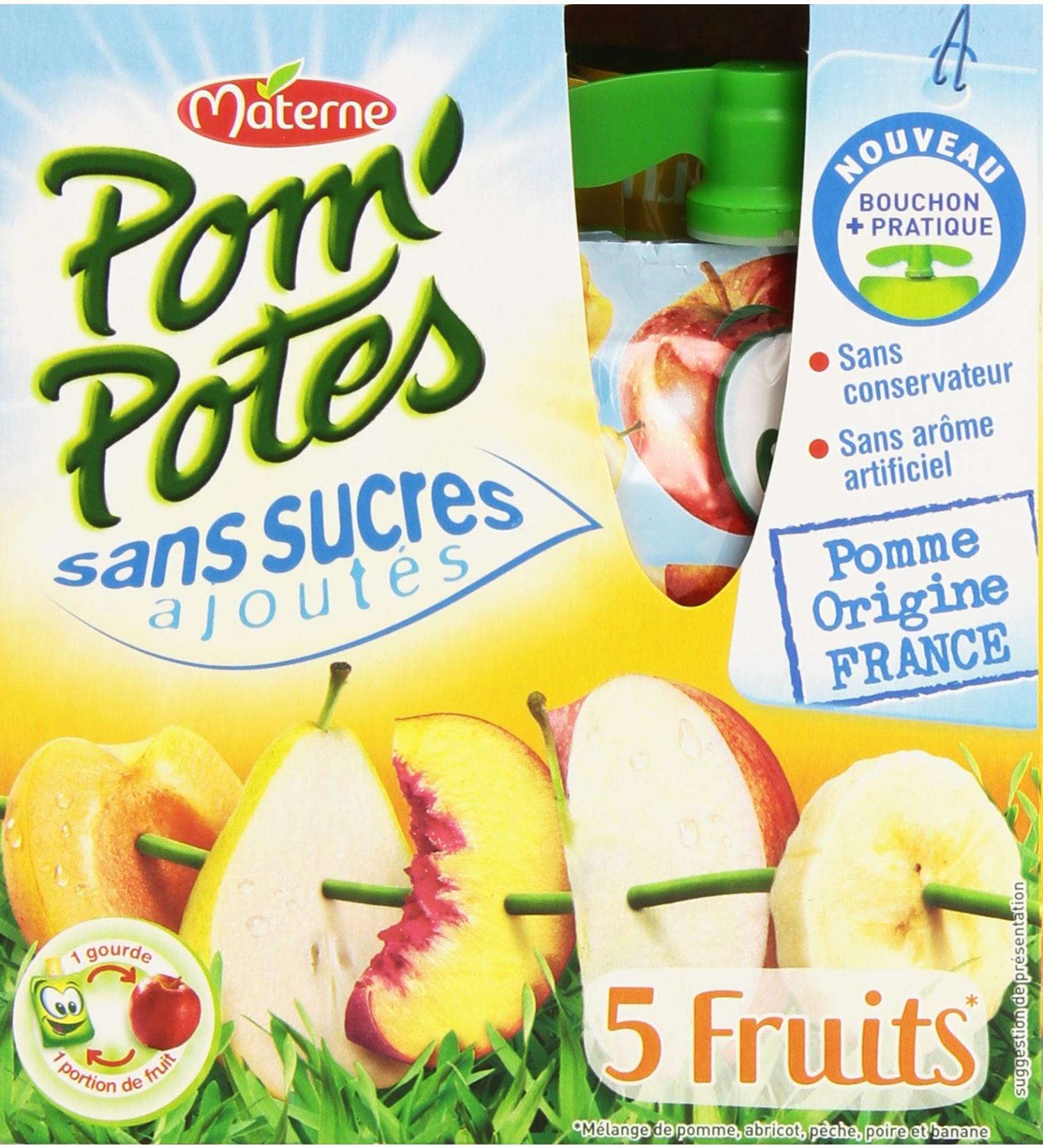 Materne Pom'Potes Gourds 5 Fruits Apple & Yellow Fruits without Added Sugar 4 x 90 g - 360 g - Pack of 6 - Buy Online on GoSupps.com