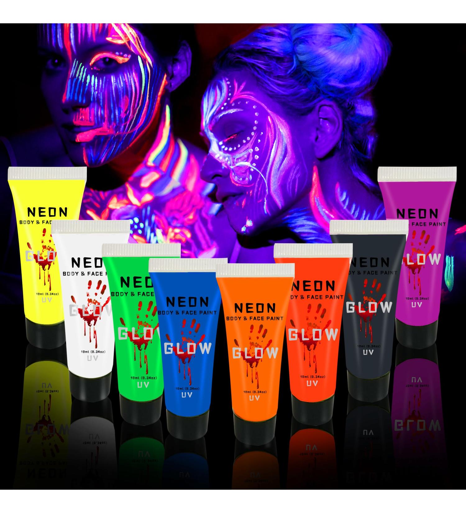 UV Face and Body Paint Glow Set - 8 Fluorescent Colors for Neon Halloween & Parties | International Shipping - Buy Online on GoSupps.com
