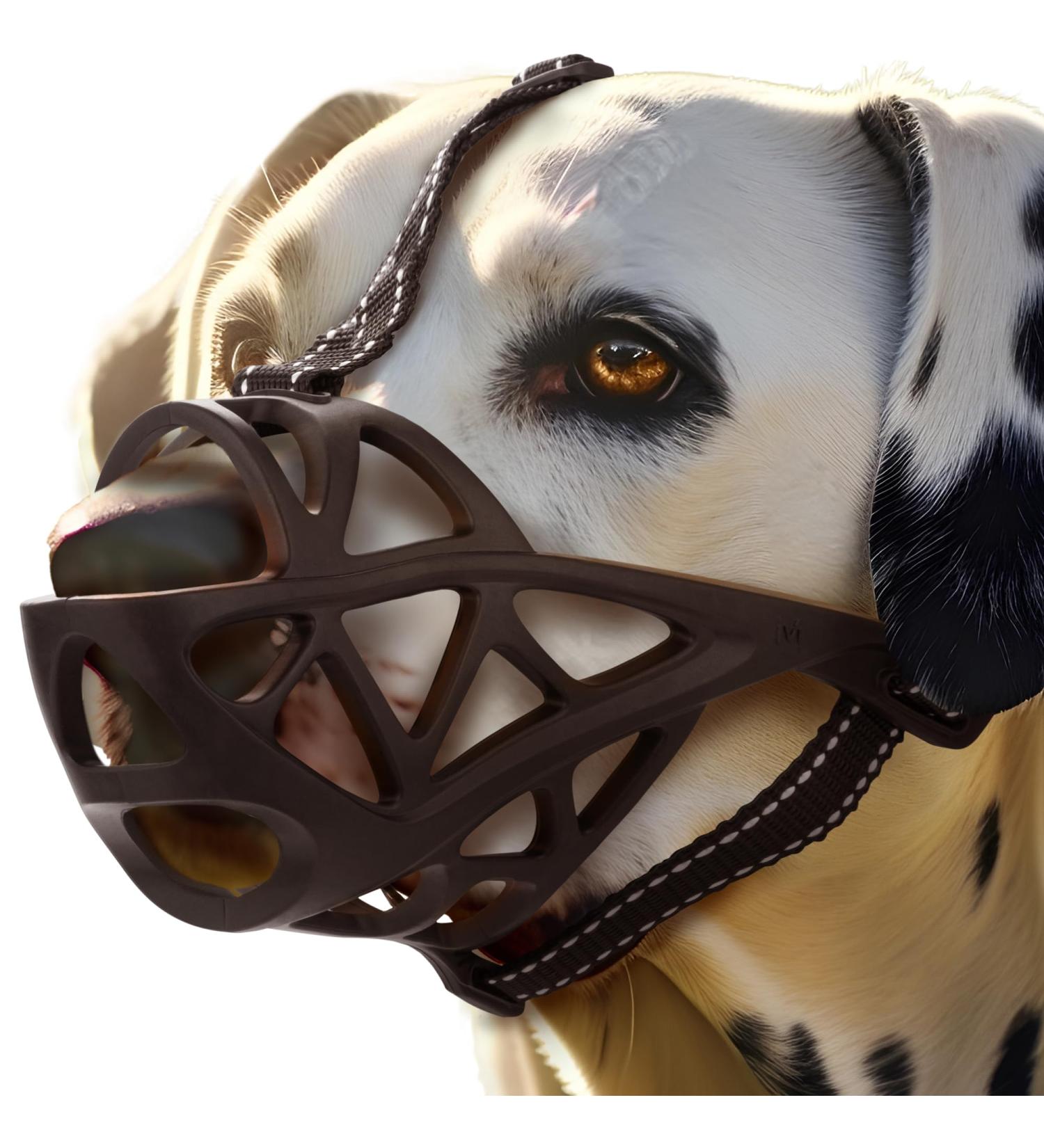 Yes4Quality Large Black Dog Muzzle | Breathable Basket Muzzle for Large Dogs | Adjustable Straps & Reflective Strips | Safe Mouth Cover for Biting & Chewing | Size L/4 - Buy Online on GoSupps.com