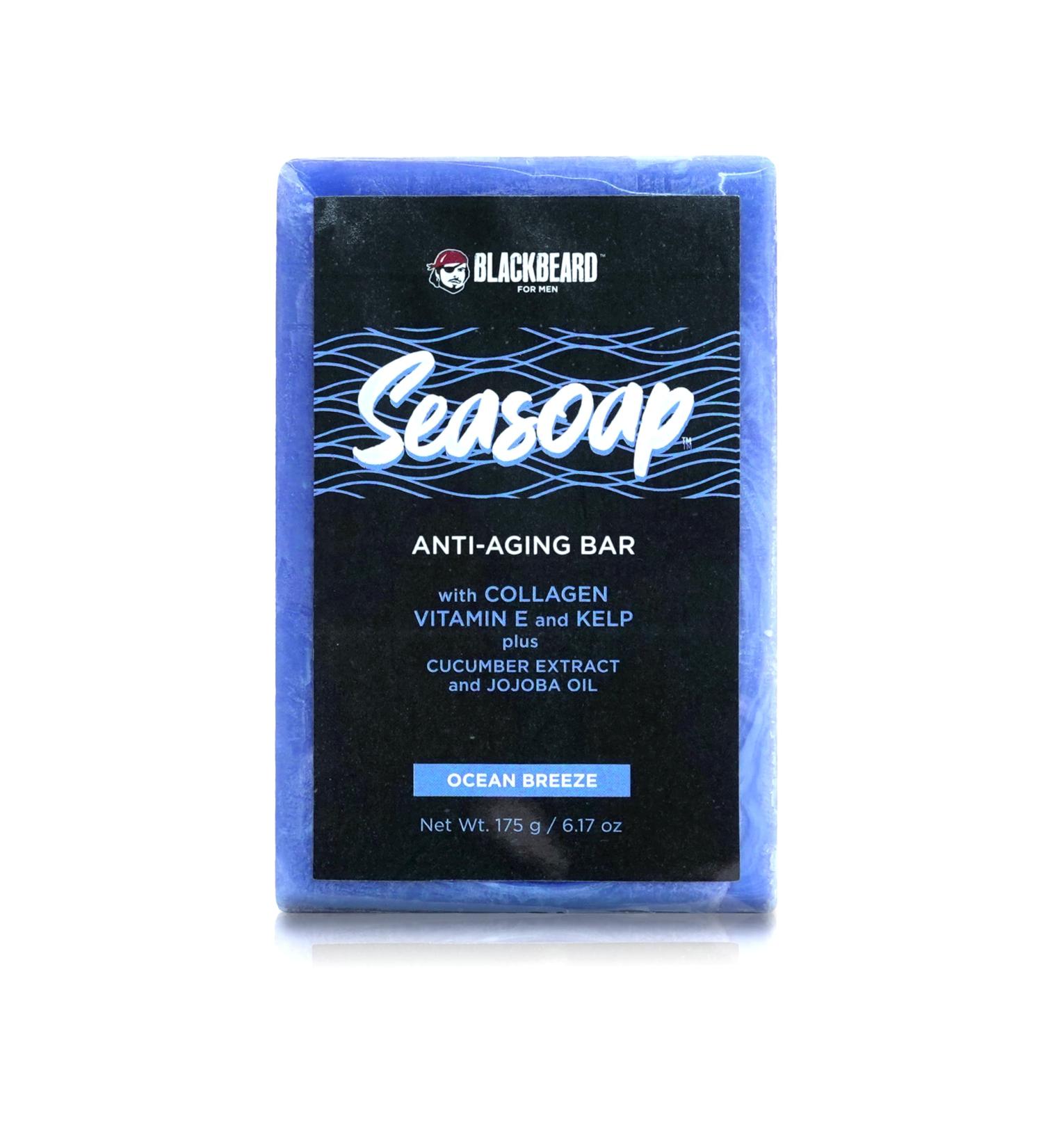 BLACKBEARD Anti-Aging Bar Soap for Men | Natural Face & Body Cleansing Soap with Collagen Kelp & Vitamin E | Hydrating Luxury Skin Protection | 1 Pack - Buy Online on GoSupps.com