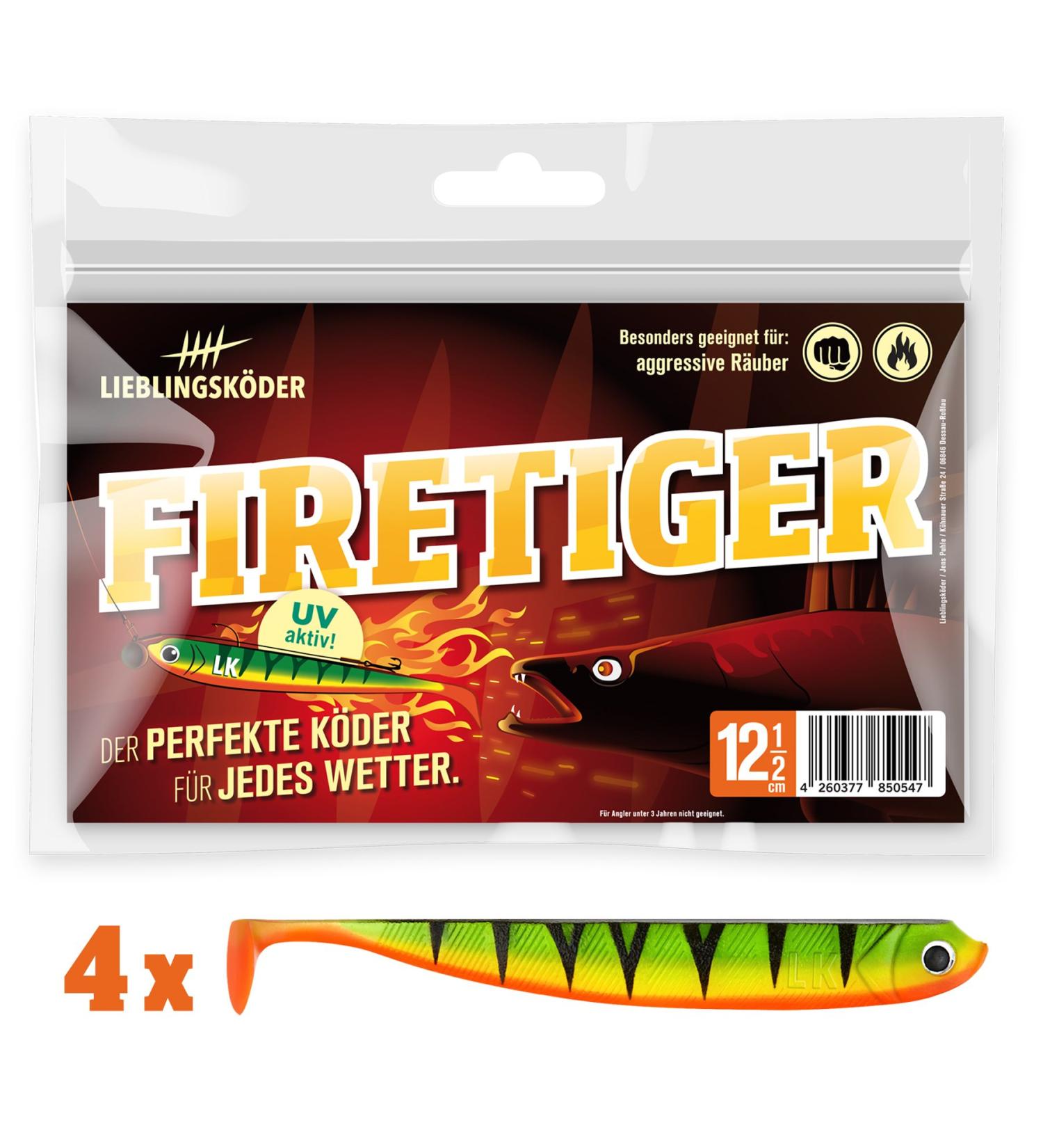 Favorite bait 4 rubber fish for zander fishing with rubber fish 12.5 cm Firetiger