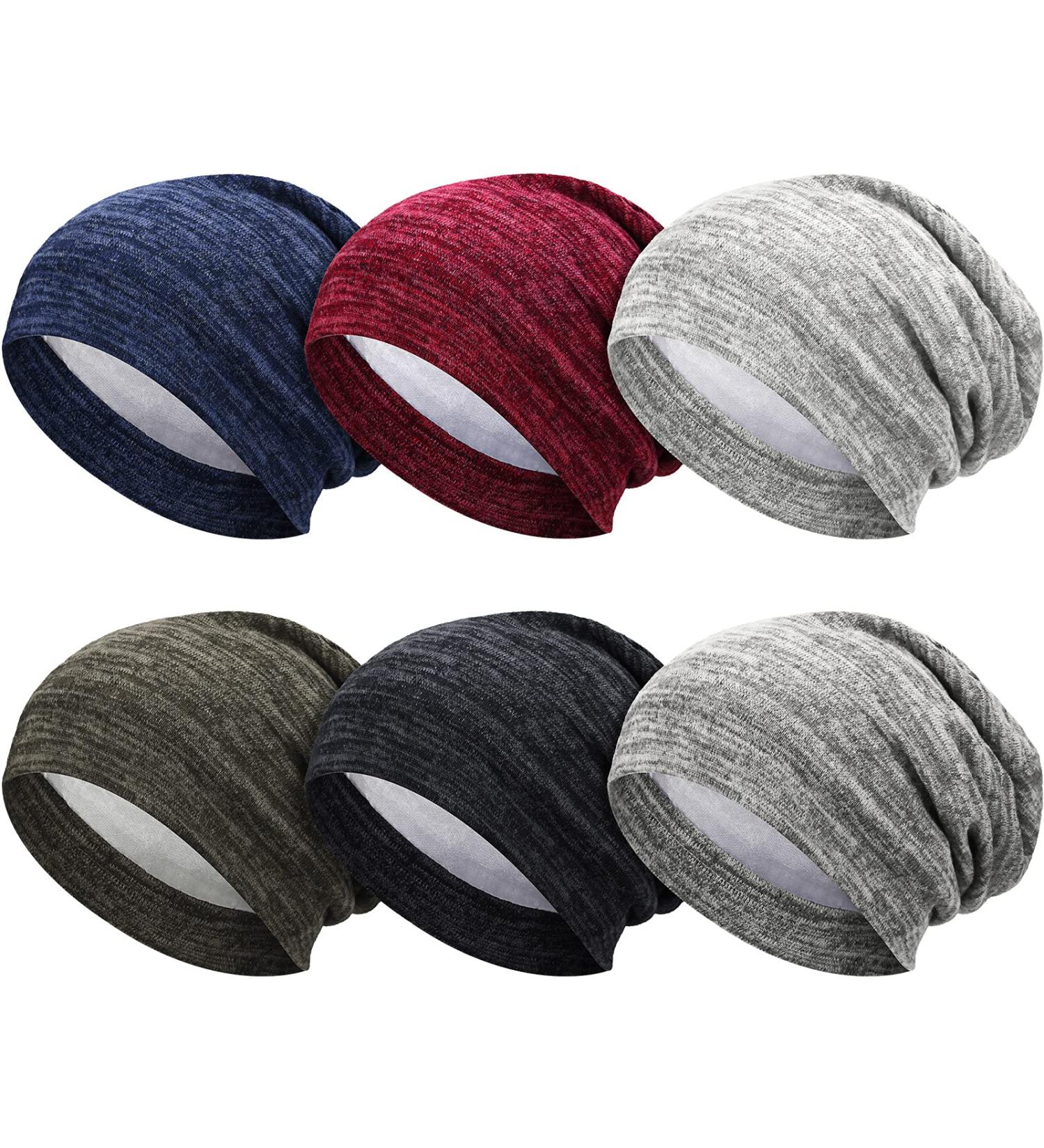 SATINIOR 6-Piece Satin-Lined Sleep Cap Set for Frizzy Curly Hair - Women's Slouchy Hair Cap for Sleeping - (Black, Dark Blue, Light Gray, Wine Red, Khaki, Green) - Buy Online on GoSupps.com