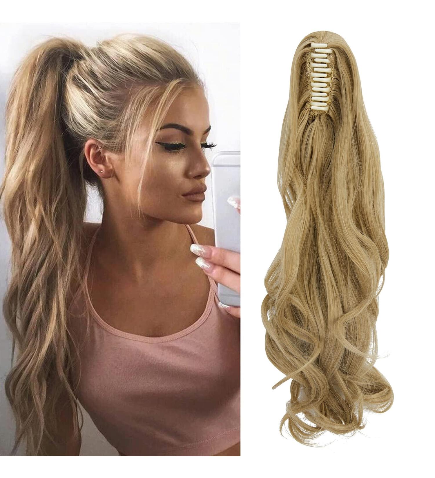 Claw Jaw Ponytail Extension 18 Curly Light Ash Blonde & Bleach Blonde - Clip-in Hair Piece - Buy Online on GoSupps.com