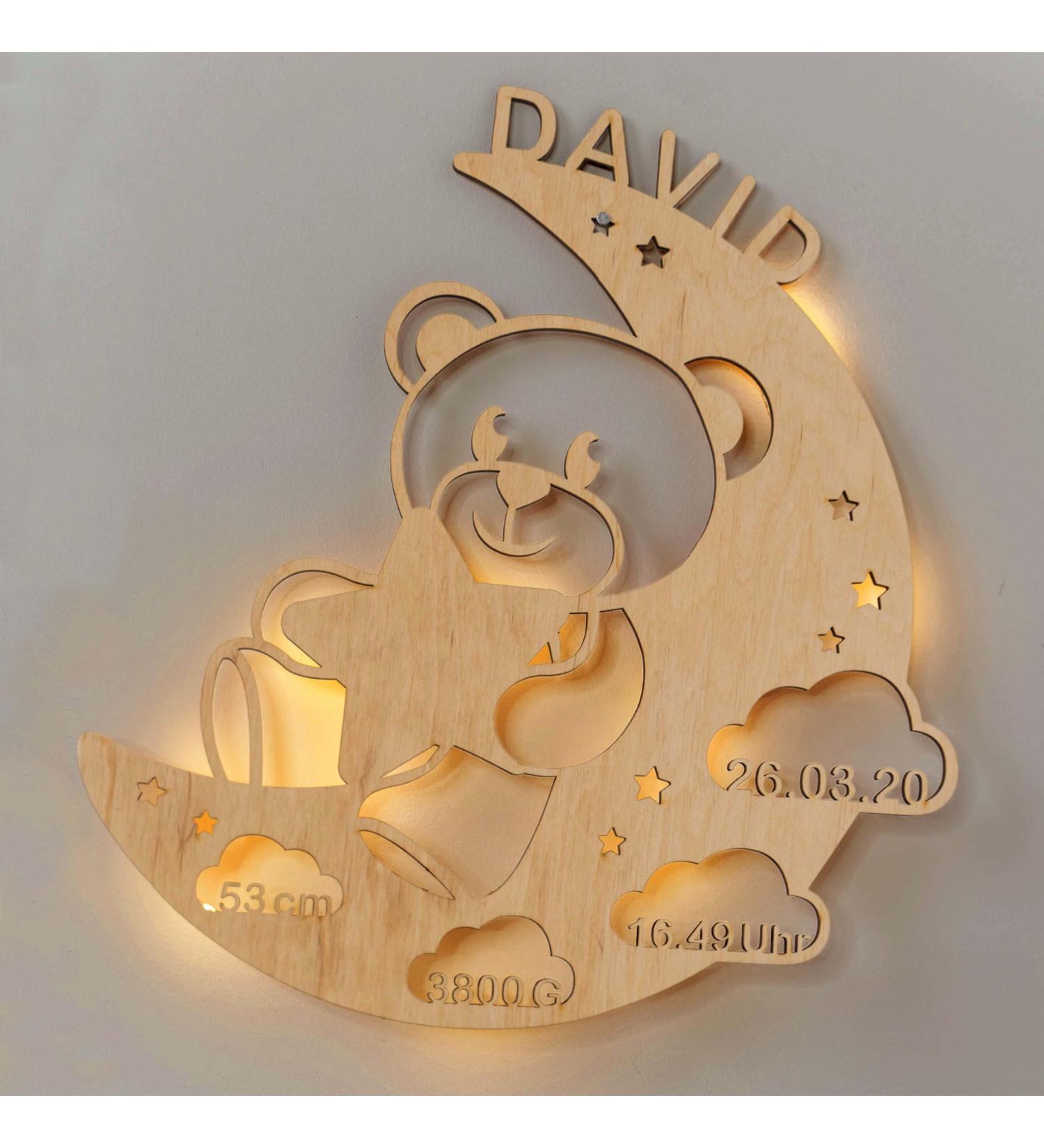 LAUBLUST Night Light Bear in the Moon - Personalized Baby Gift for Birth & Baptism - LED Natural Lighting for Kids - Buy Online on GoSupps.com