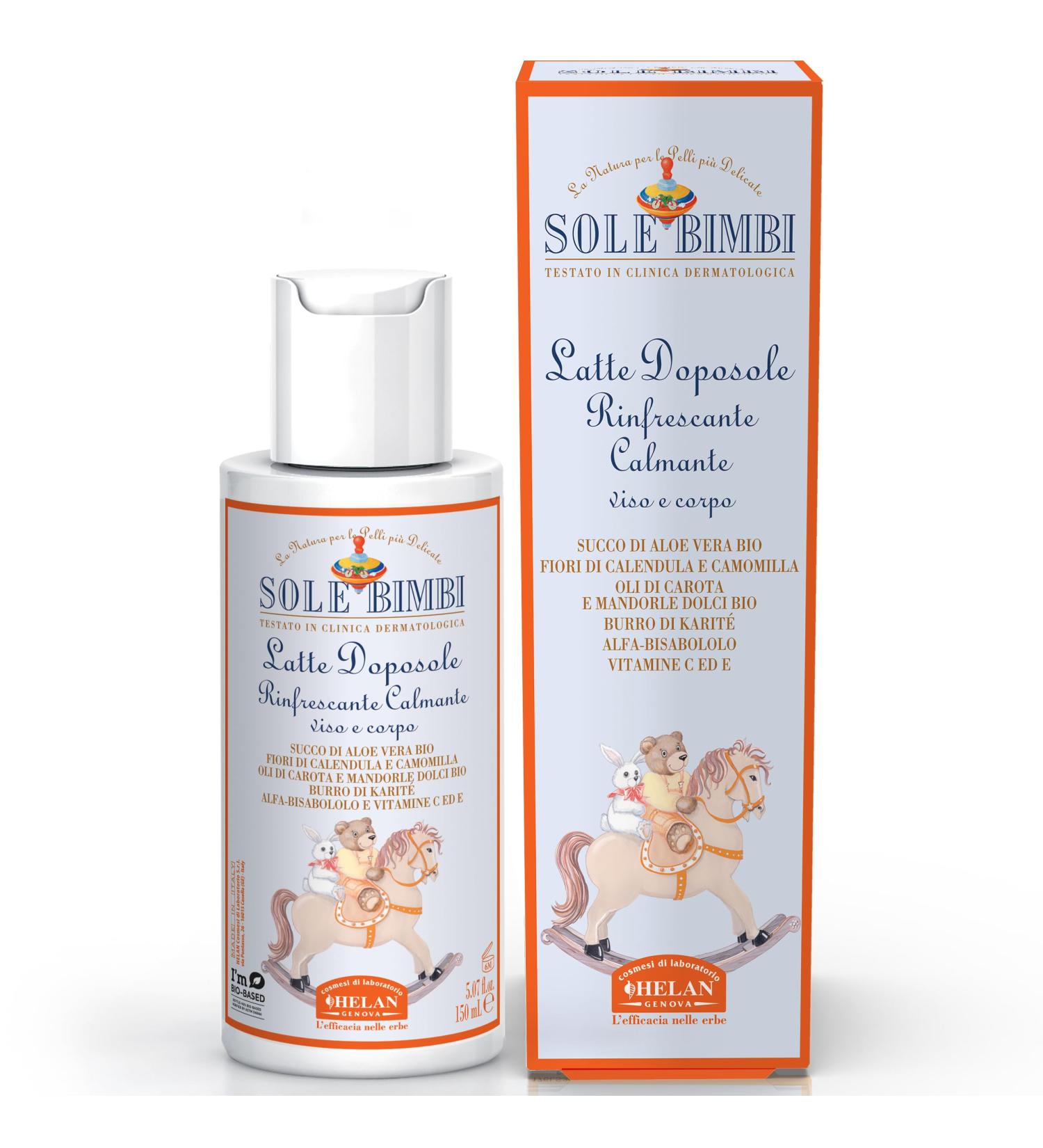 Helan Zool Bimbi Soothing aftersun lotion for children vitamin E aloe vera calendula moisturizing aftersun with jojoba oil olive oil soothing body lotion chamomile Made in Italy 200 ml - Buy Online on GoSupps.com