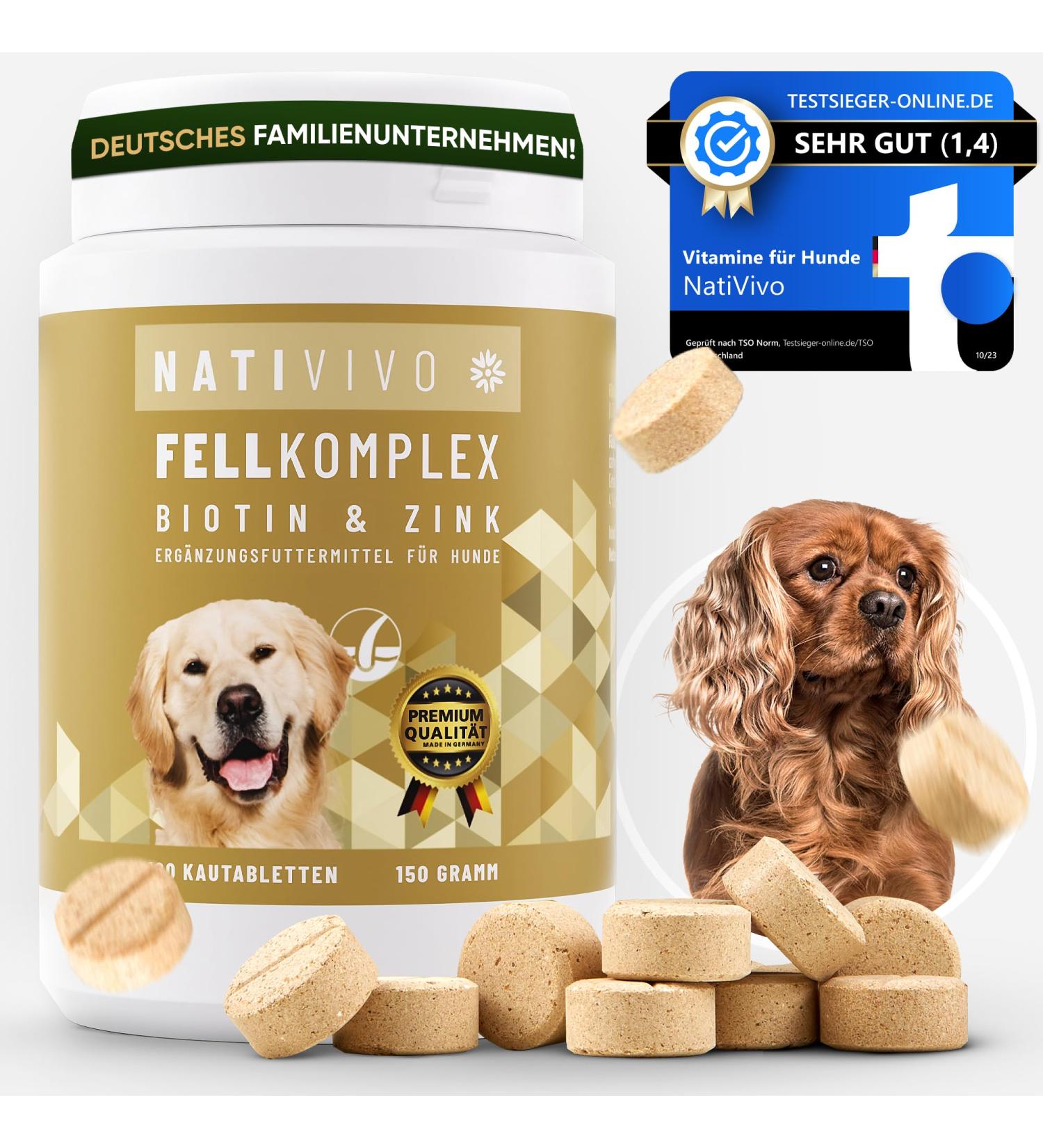 Nativivo High-Dose Probiotic Biotin & Zinc Dog Complex - 100 Tablets for Shiny Fur Hair Loss Relief Itching & Dry Skin - Made in Germany - Buy Online on GoSupps.com