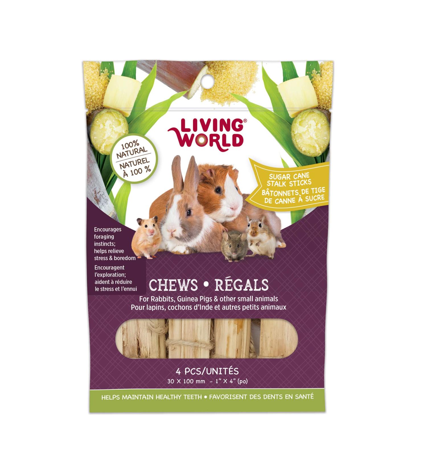 Living World Small Animal Chews - Sugarcane Stalk Sticks - 4 Pieces