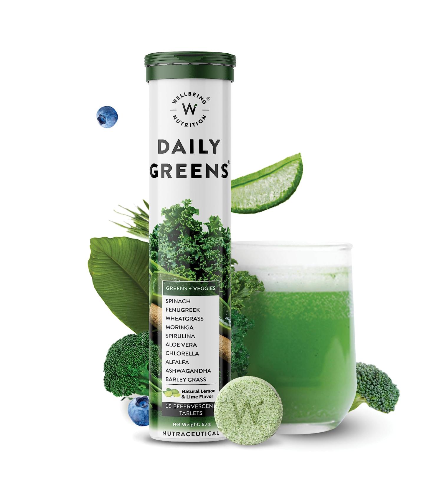 Daily Greens Wholefood Multivitamin with 39+ Organic Plant Superfoods - Immunity & Detox | 15 Effervescent Tablets - Buy Online on GoSupps.com