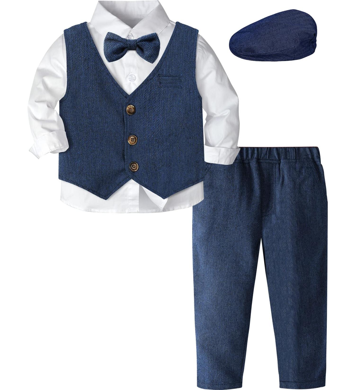 Mint Green Baby Boys Herringbone Tweed Suit Set 4pcs Wedding Outfit 12-18 Months - Buy Online on GoSupps.com