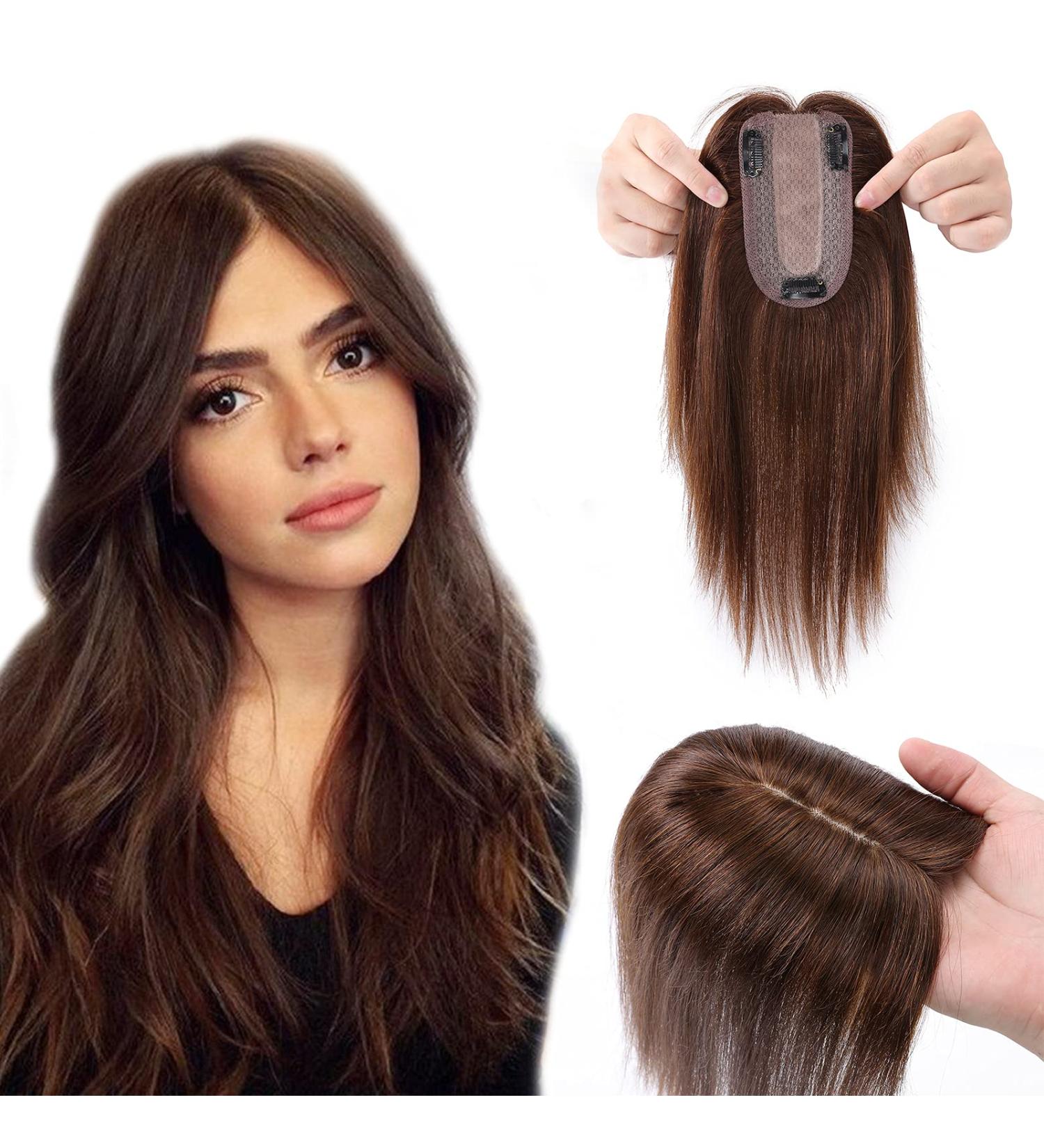 Clip-In Real Hair Extensions Topper for Women | 130% Density 35cm Medium Brown (#04) | Premium Quality Hair Parts & Toupee - Buy Online on GoSupps.com