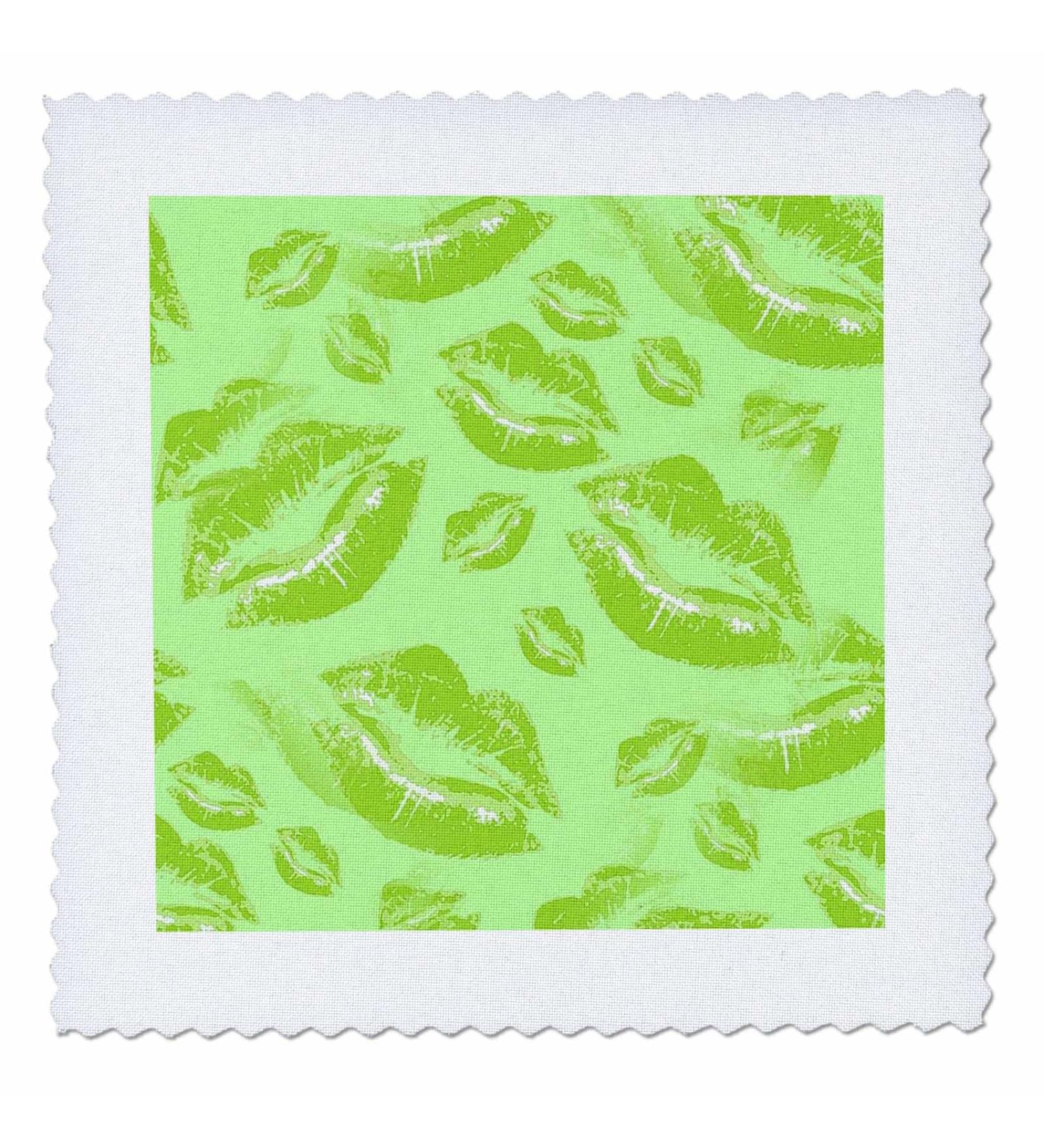 14x14 inch Quilt Square - Two Kisses Collided Lip Smacking Lime Colored Lips Pattern Pattern - Lipstick Kisses